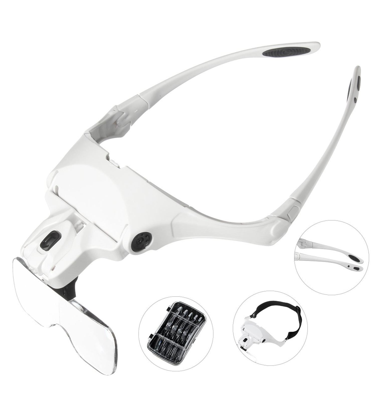 Headband Magnifier with Light Handsfree Reading Magnifier Glasses Magnifying Glasses with 2 Light + 5 Detachable Lenses for Reading Jewelry Loupe Electronic Repair (1) - Buy Online on GoSupps.com