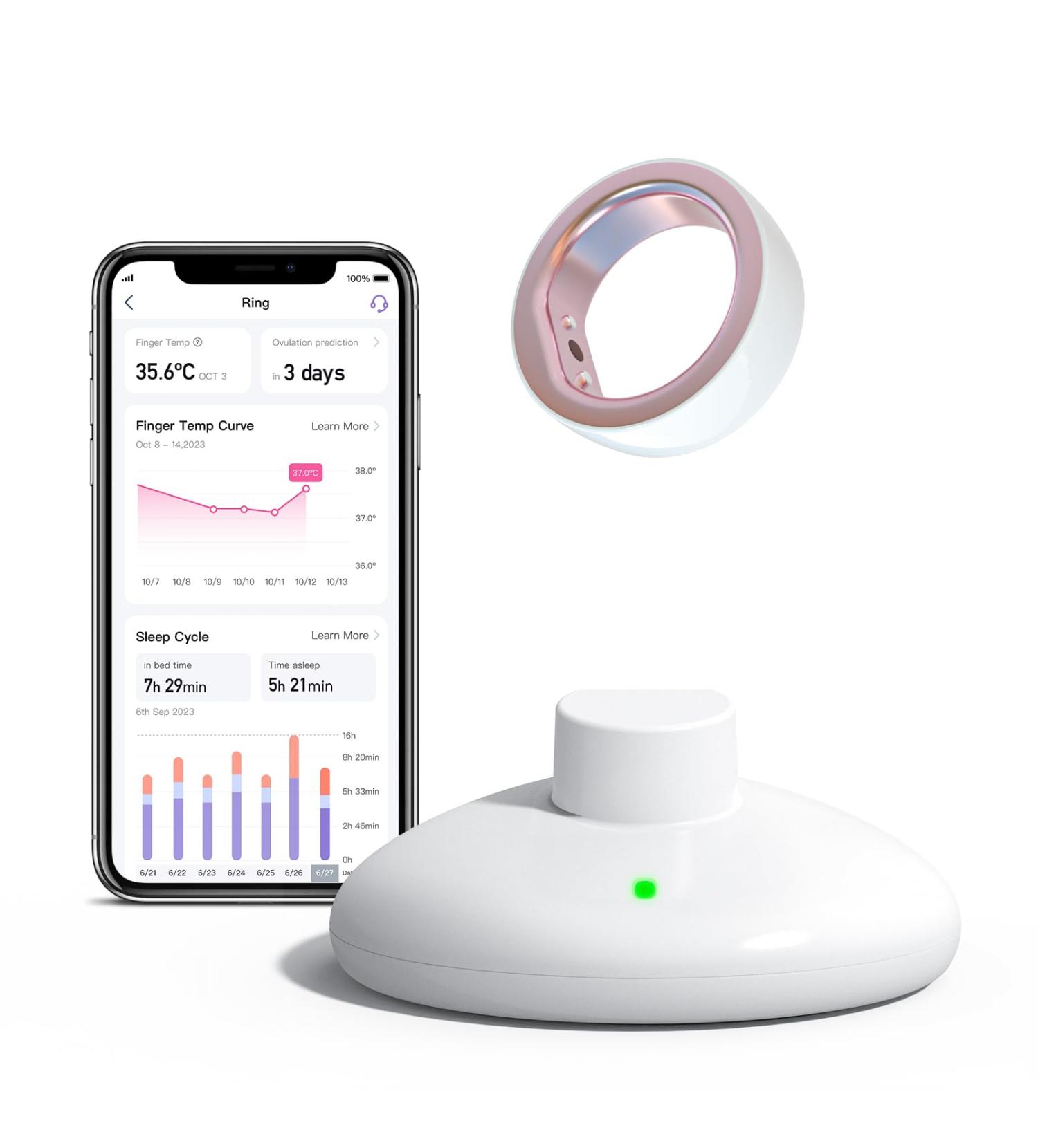 Femometer Ring - Fertility & Ovulation Monitor | Size 7 App Sync Waterproof Rechargeable - Track Periods & BBT - Buy Online on GoSupps.com