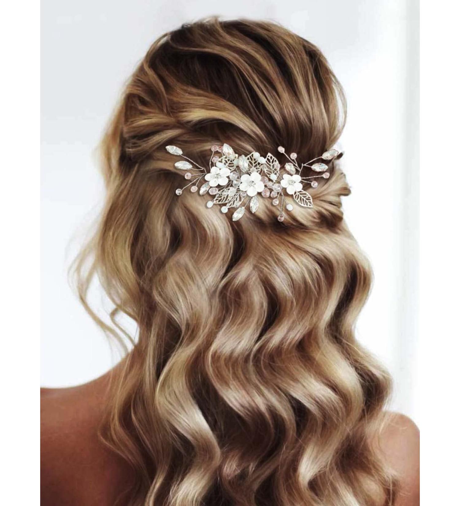 Silver Crystal Wedding Hair Vine - Bridal Headpiece with Rhinestone and Leaf Accents for Women and Girls - Buy Online on GoSupps.com