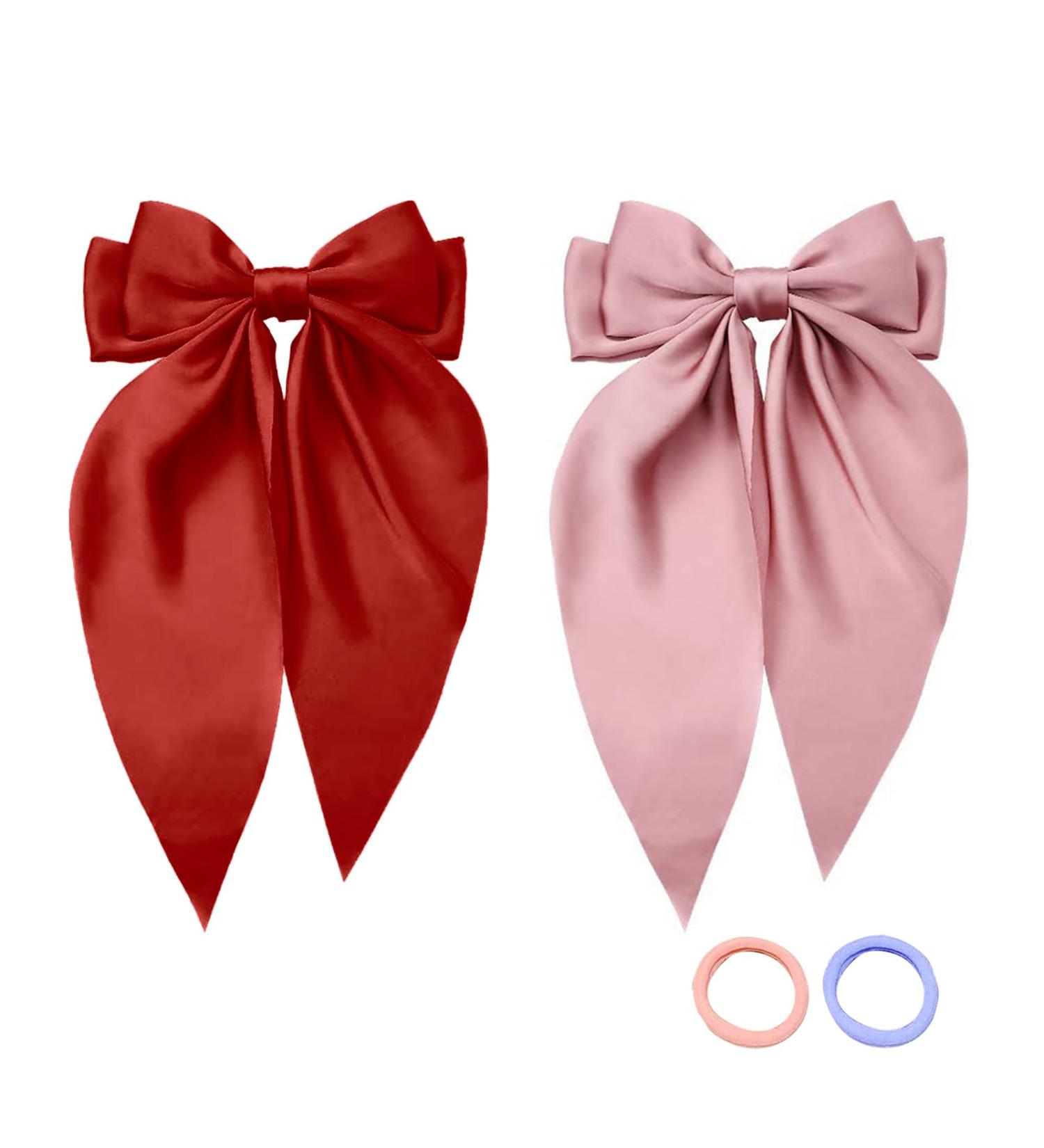 wimony 2 PCS Hair Bow for Women Girls Red Hair Bow Chiffon Hair Bow Ribbon Hair Clips Large Hair Bowknot Clips French Hair Clips Barrettes French Style Ribbon Bows for Wedding(Red and Pink) Pink and Red - Buy Online on GoSupps.com