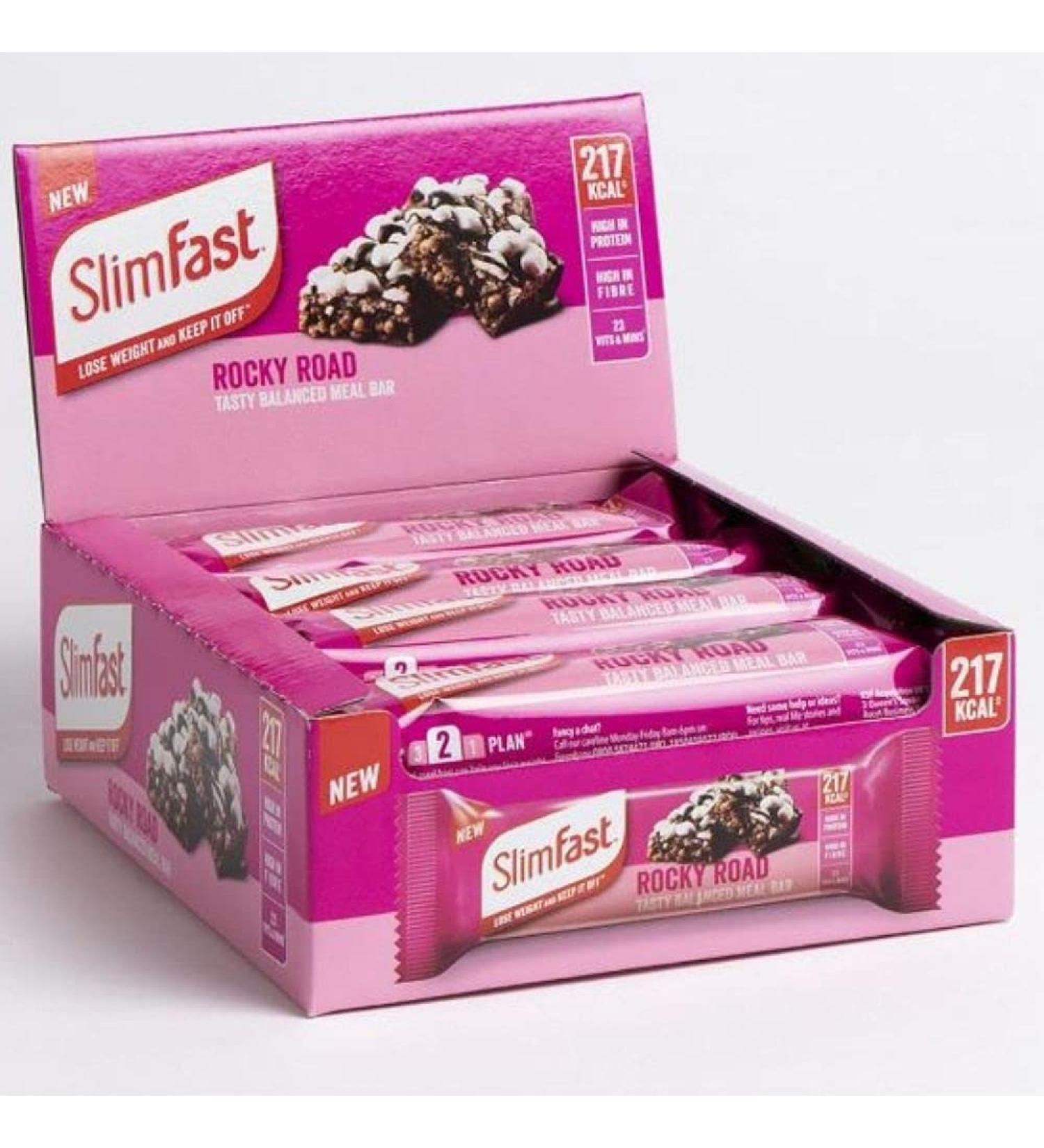 Slim Fast Rocky Road Meal Bars - 12 X 60g | High-Protein & Fiber Meal Replacement for Weight Loss | 217Kcal | 23 Vitamins & Minerals - Buy Online on GoSupps.com