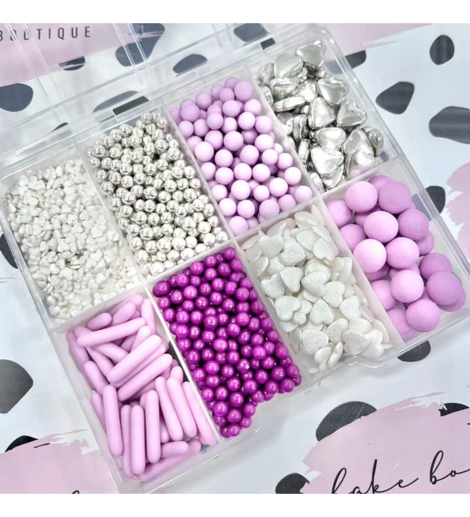Sprinkle box purple white hearts rods lilac silver Sprinkles Mother s Day cupcake cookies cake toppers pearls chocolate balls 100 1000 birthday decoration topper sprinkle mix blend PURPLE SPRINKLE BOX