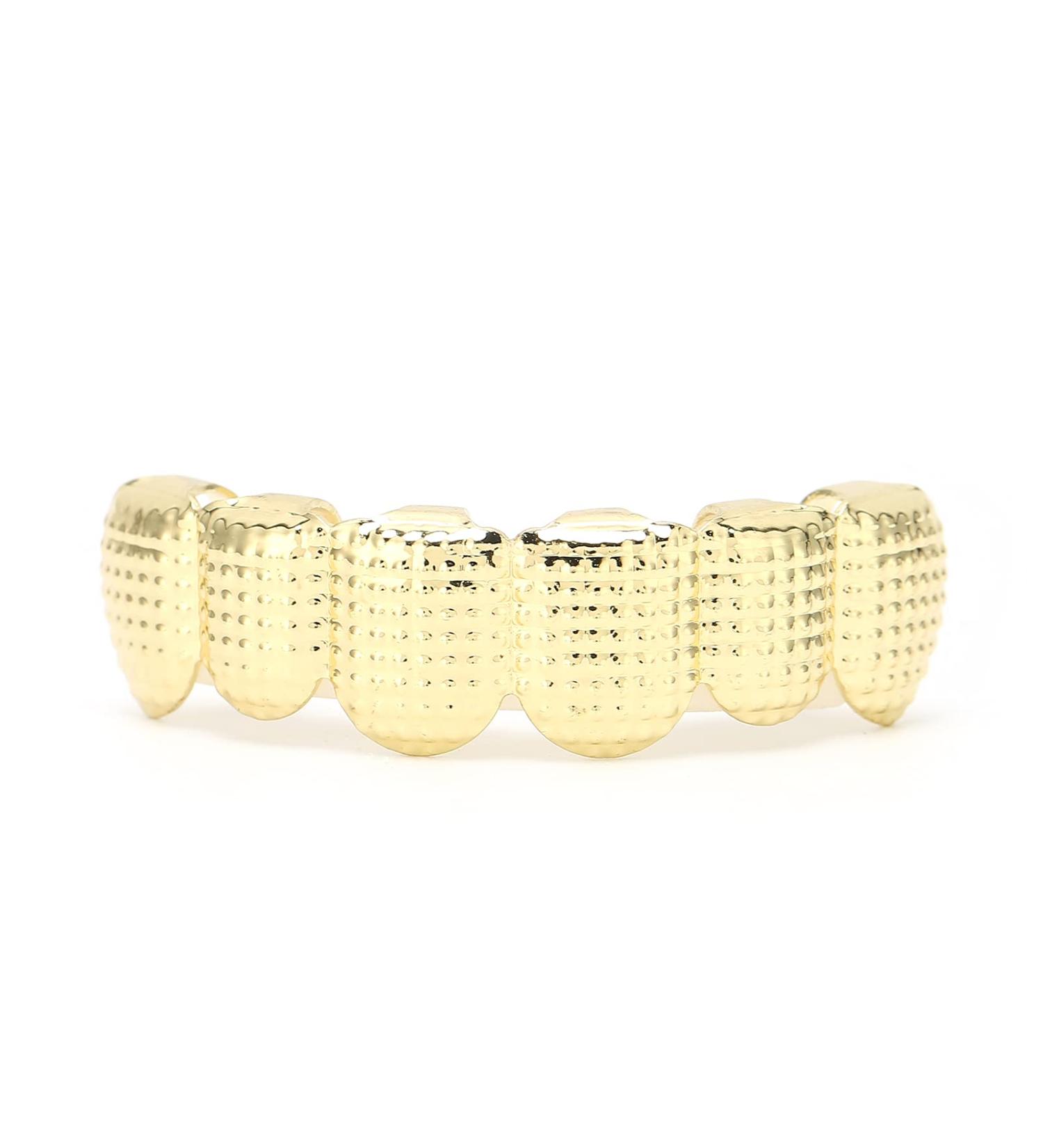 Hip Hop Hollow Tooth Hip Hop Teeth Grillz Easy to Wear Portable Rapper Costume Teeth Jewelry and Party Photo Props for Halloween for Women Men Gift (Gold) - Buy Online on GoSupps.com