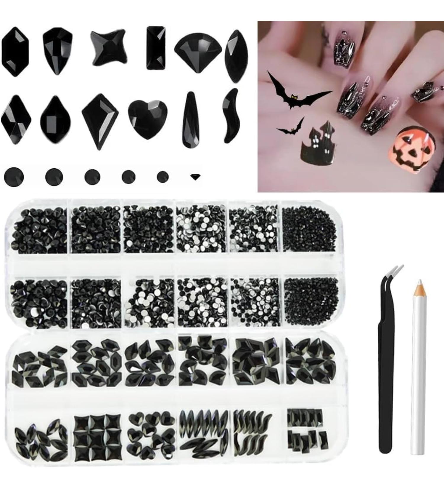 Black Nail Gems Rhinestones Set with Big Charms - 2680pcs | DIY Nail Art Supplies for Makeup & Crafts - Buy Online on GoSupps.com