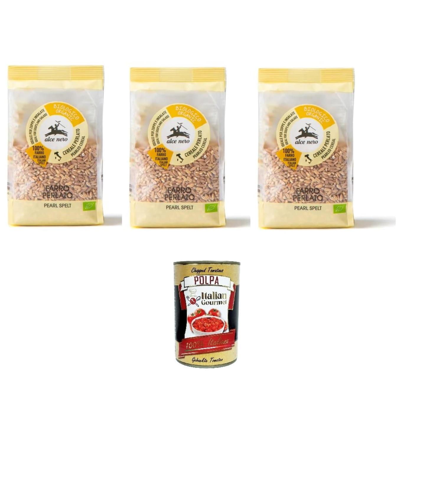  Italian Gourmet E.R. 3 x Alce Nero Farro Perlato Organic Pearl Spelt 400g + Italian Gourmet Pulp 400g - Buy Online on GoSupps.com