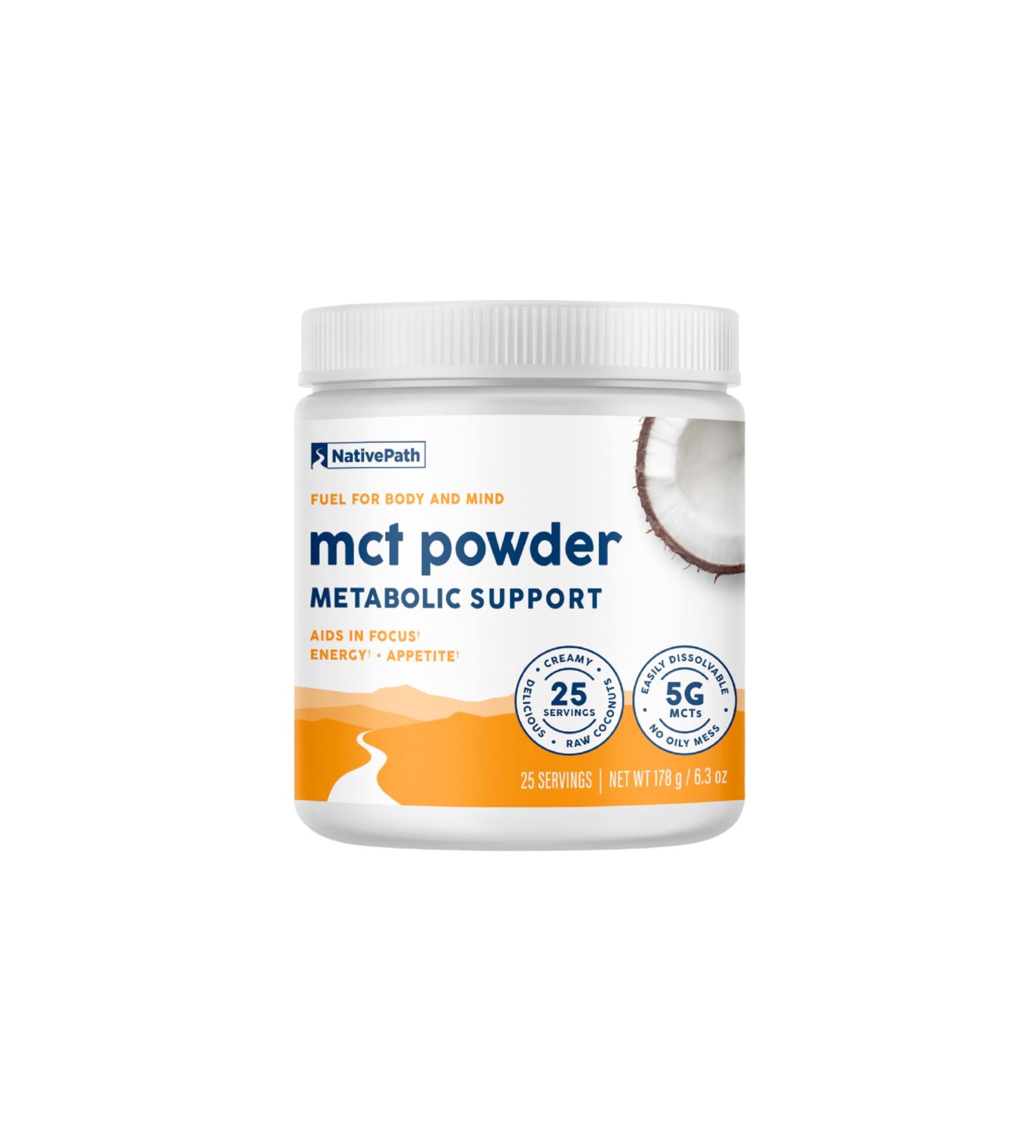 NativePath MCT Oil Powder Supplement - Unflavored MCT Powder with Keto-Friendly C8 MCTs. Free of Dairy Gluten and GMOs 25 Servings 6.3 Ounce (Pack of 1) - Buy Online on GoSupps.com
