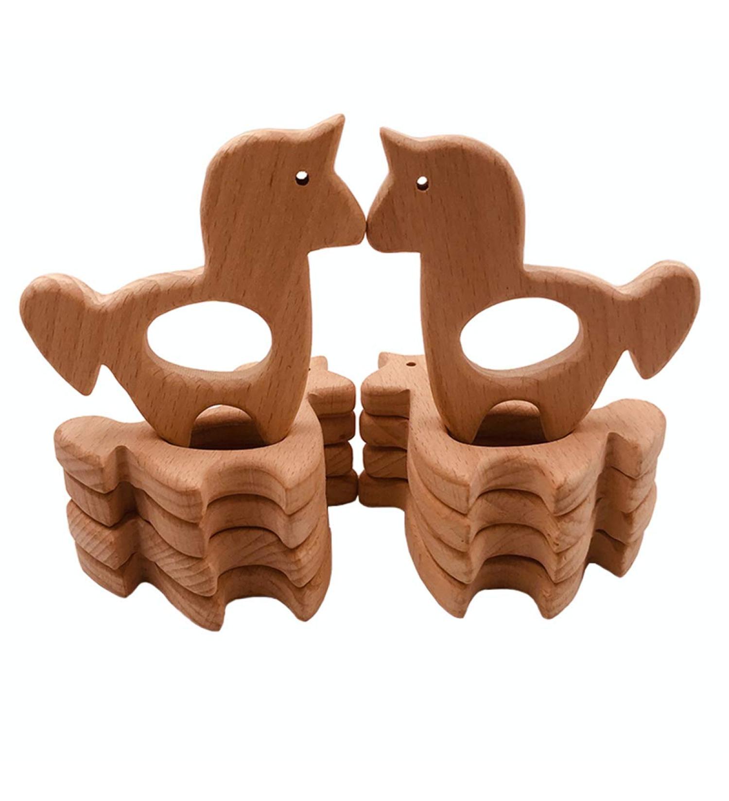 Wendysun 10pcs Cartoon Wood Teether - Natural Animal Unicorn Shape Baby Teething Nursing Beech Teether DIY Pendant Toy - Buy Online on GoSupps.com