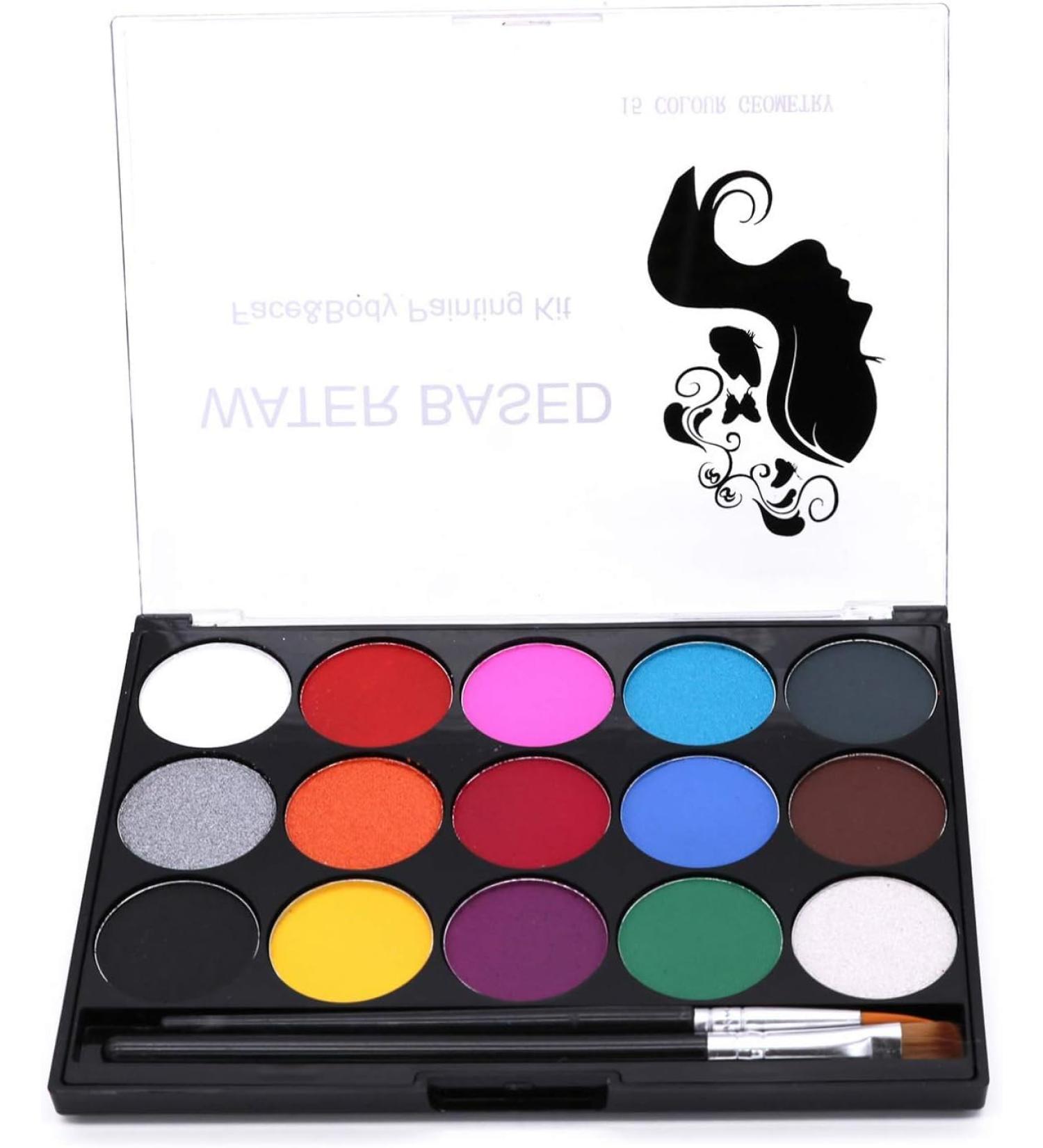 Face Painting Kit for Kids 15 Colors Non-Toxic Professional Quality Palette Body Face Painting Supplies with 2 Brushes for Kids Adults Party Cosplay - Buy Online on GoSupps.com