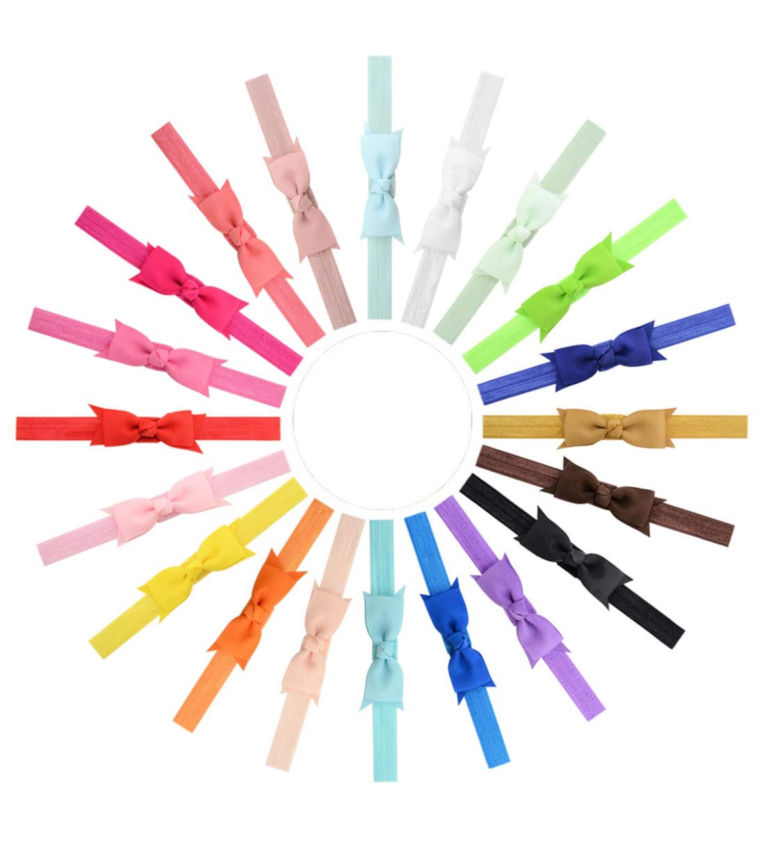 Baby Girls Headband Hair Bows Set - 20pcs Multicoloured Ribbed Belt Stretch Bowknot for Infant Toddlers - Buy Online on GoSupps.com