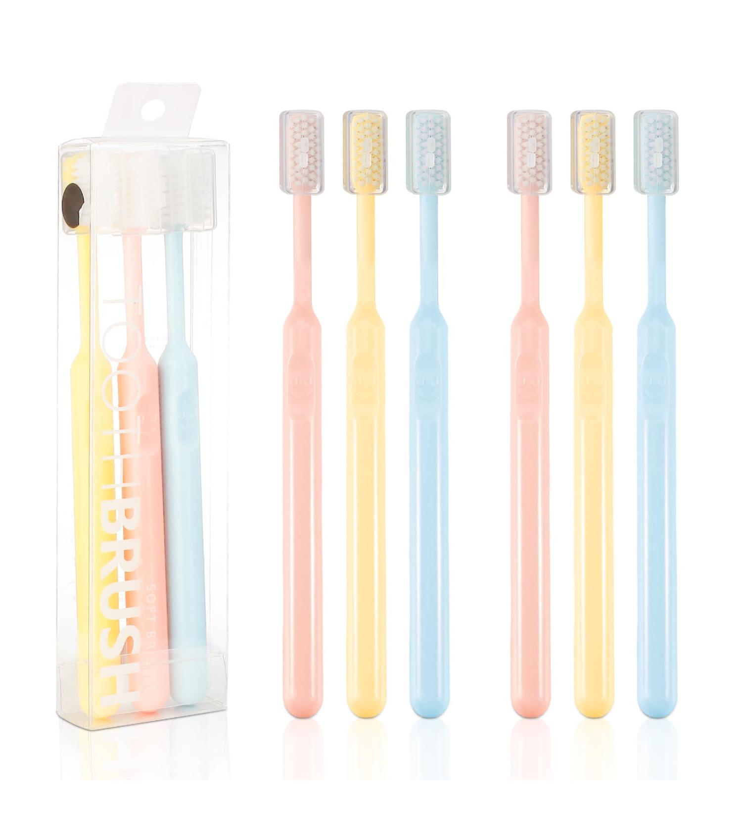 9 Pcs Extra Soft Toothbrushes for Adults - 0.12 mm Bristles Manual Toothbrushes with Head Covers for Sensitive Teeth - Blue Orange & Pink - Buy Online on GoSupps.com