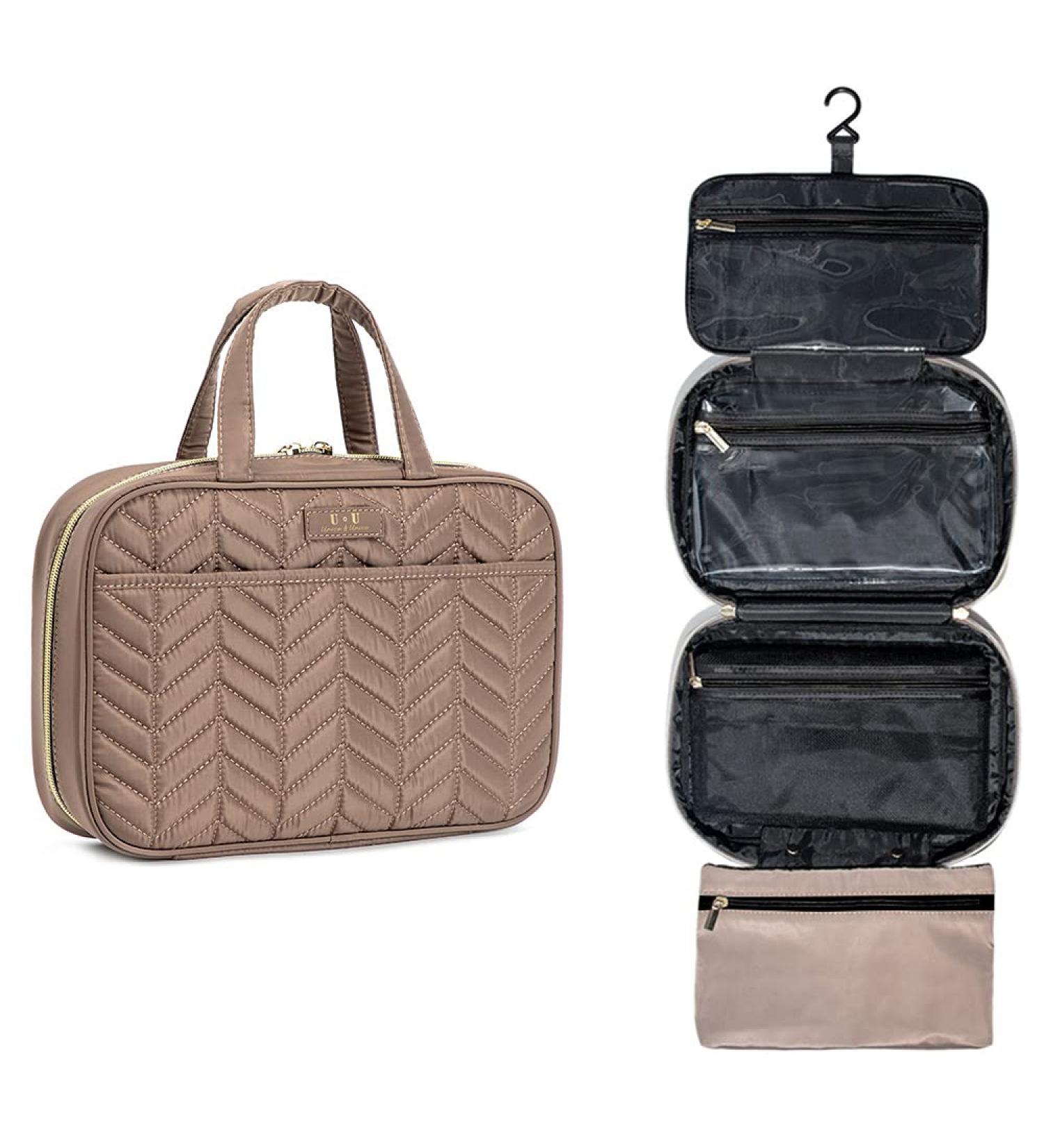 U+U Women's Travel Makeup Bag | Hanging Toiletry Organizer | Water Resistant Shower Bag for Toiletries | Khaki - Buy Online on GoSupps.com