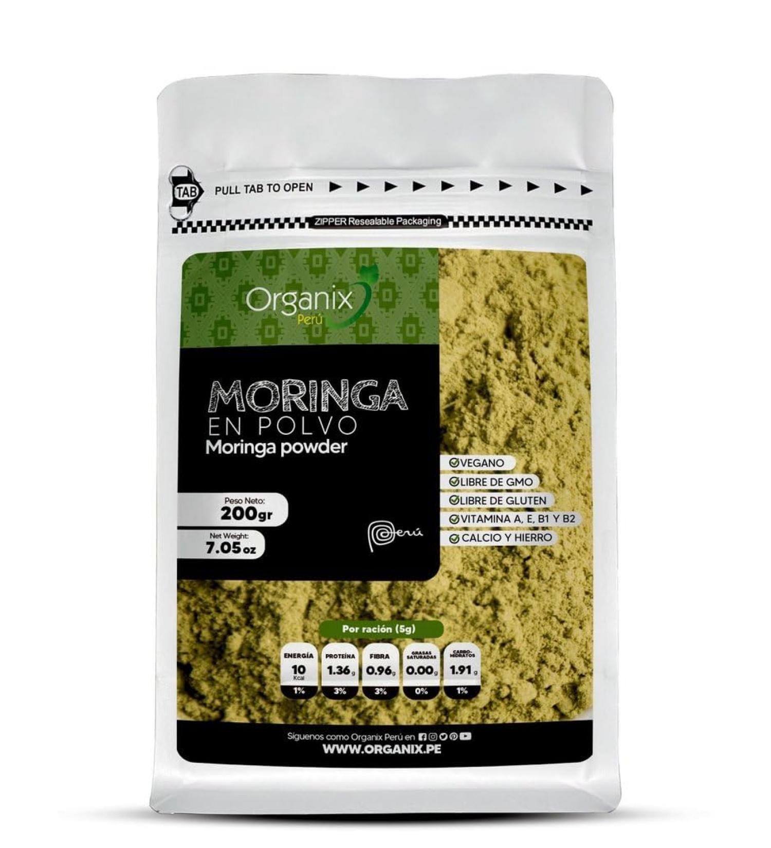 Organic Moringa Powder imported from Peru. USDA certified Organic No preservatives. 200g - Buy Online on GoSupps.com