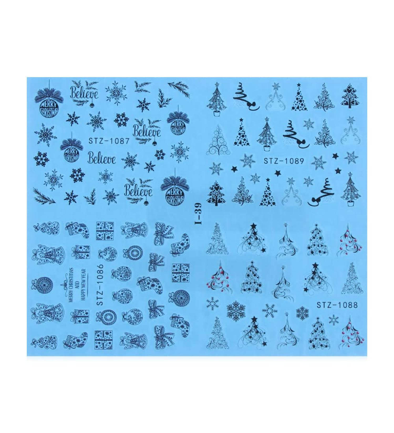 4 In 1 Nail Art Decorations Deer Christmas Tree DIY Manicure Snow Nails Stickers Xmas Design Lace Black White(I-39) - Buy Online on GoSupps.com