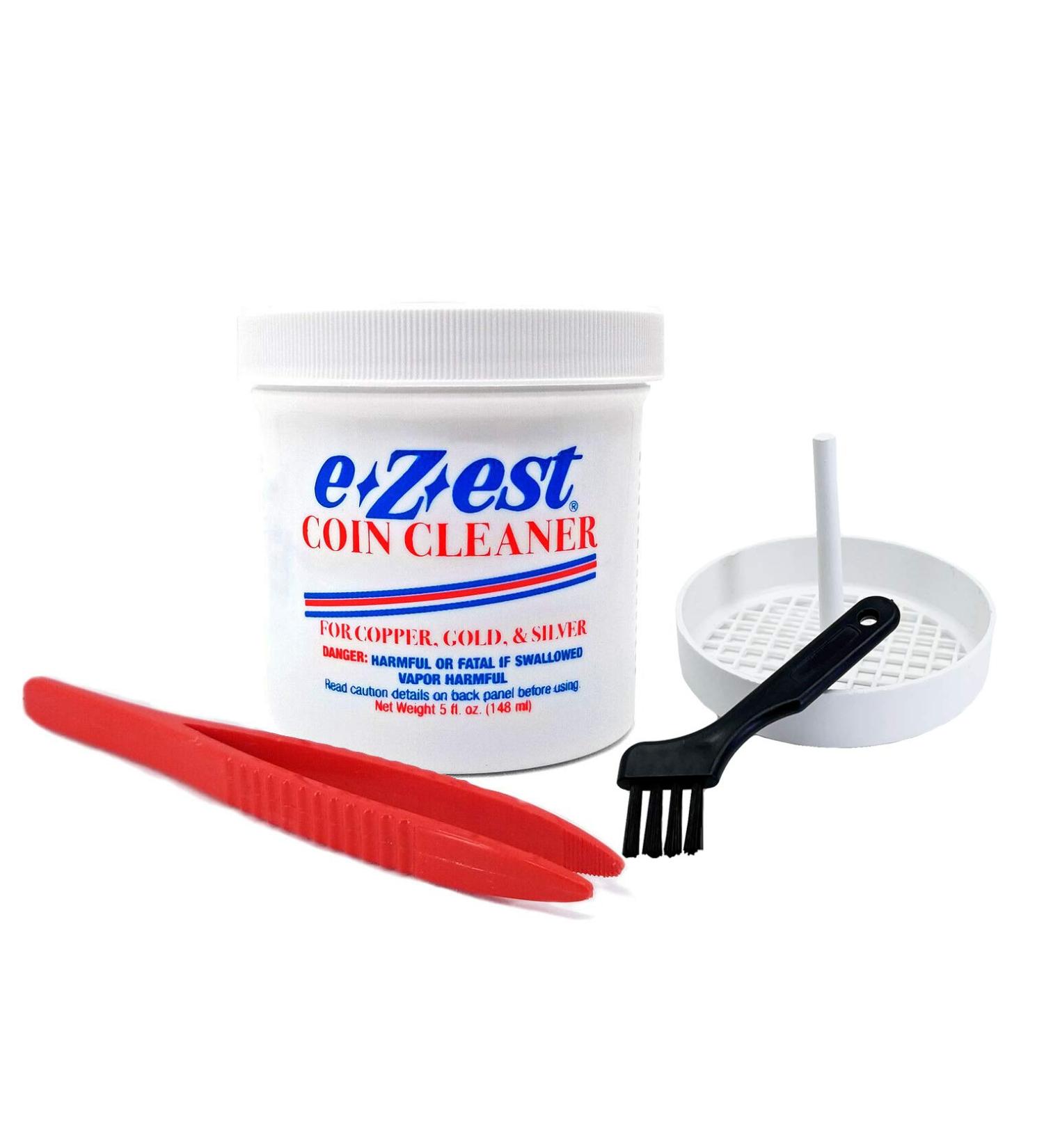 e-Z-est eZest Easy Coin Cleaner Copper Gold Silver Jewelry with Basket Tweezers 5oz