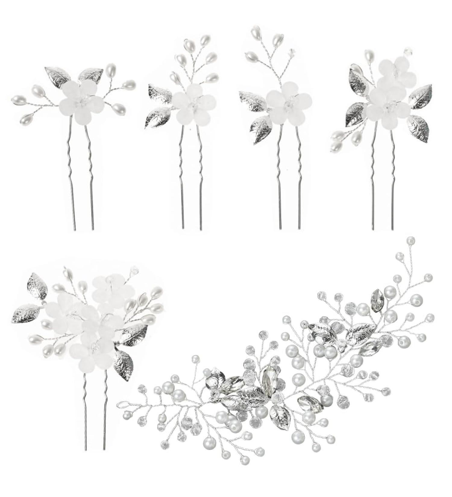 Zasvec Floral Jewelry for Brides Wedding Hairpins Pearl & Crystal Hair Accessories Flower Vine Head Jewelry 6 Pack - Buy Online on GoSupps.com