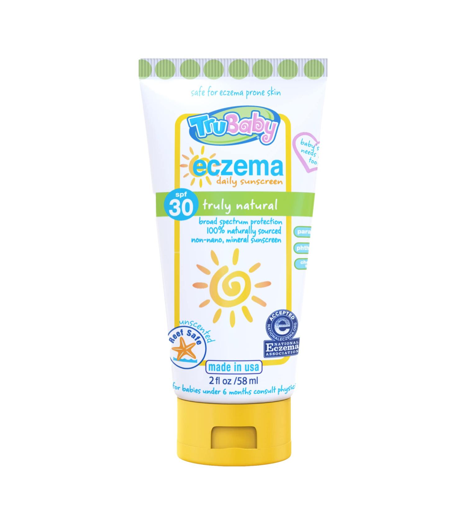 TruBaby Daily Eczema SPF 30+ Sunscreen - NEA Accepted for Sensitive Skin - Unscented, Reef Safe, Planet-Friendly - 2.0 oz - Buy Online on GoSupps.com