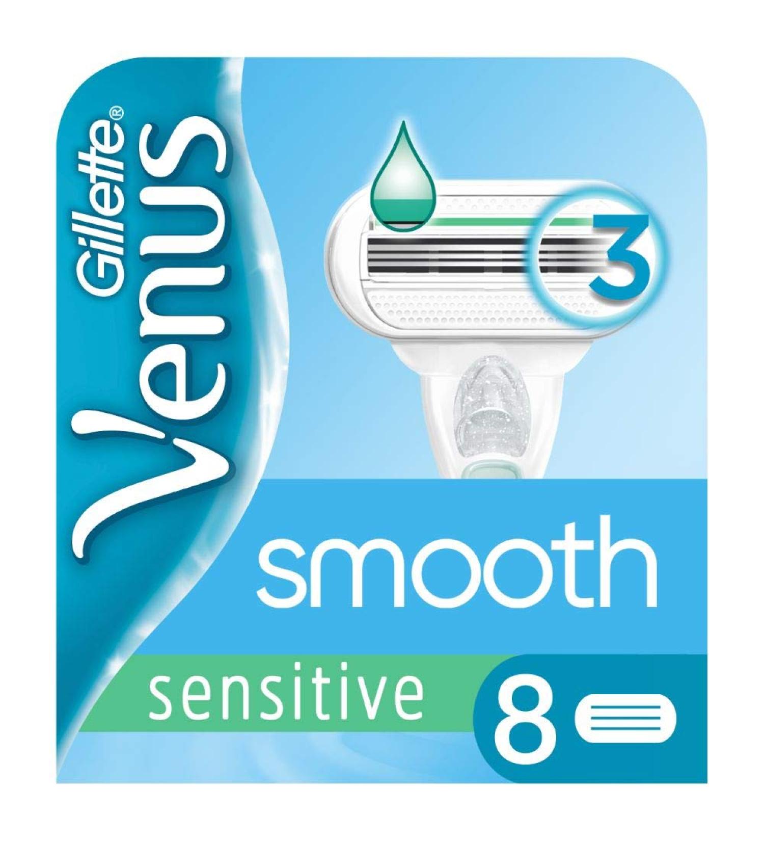 Gillette Venus Smooth Sensitive Razor Blades - 8 Replacement Blades with Moisture Strip for Skin Protection | International Shipping - Buy Online on GoSupps.com