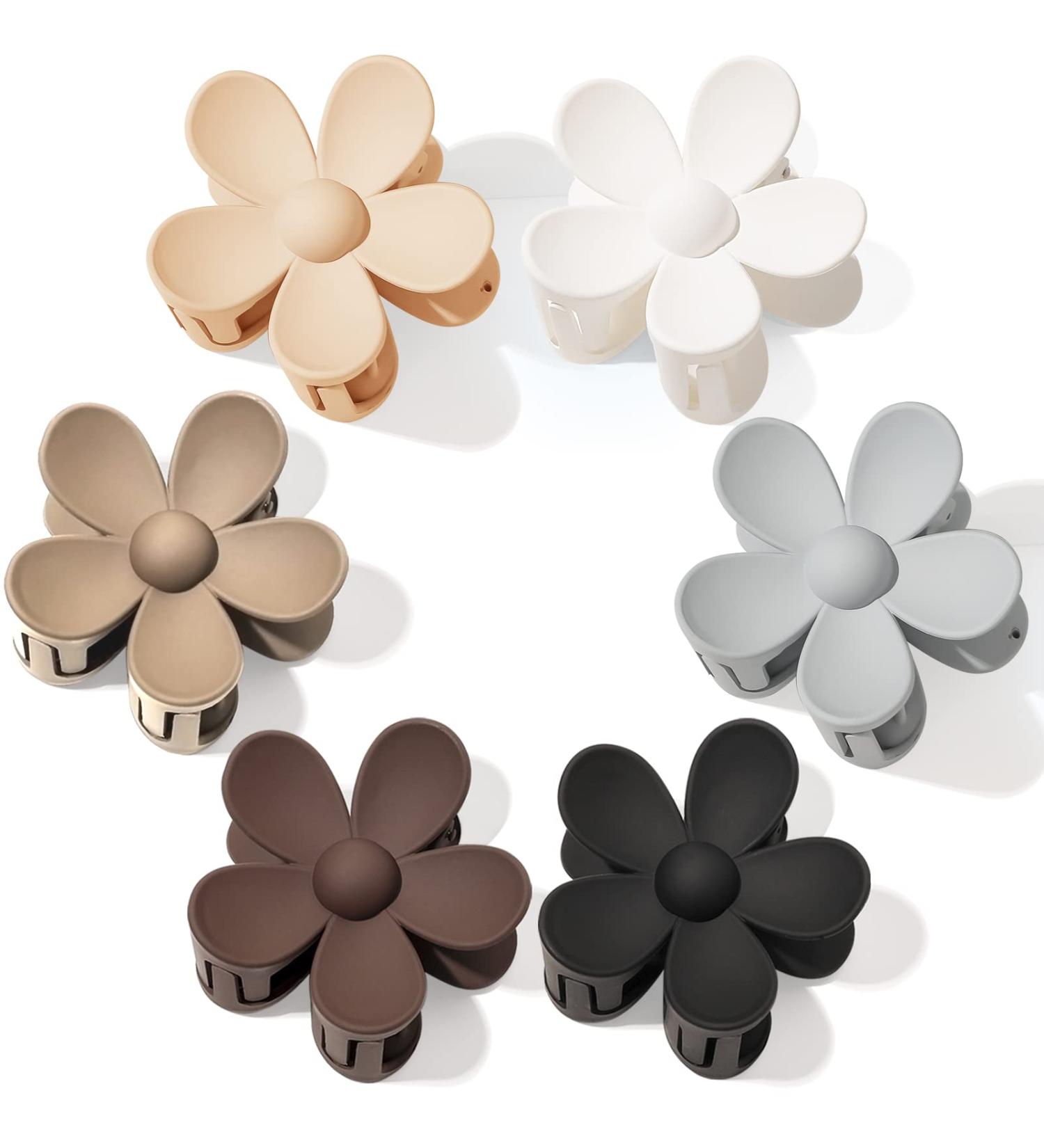 6PCS Flower Claw Clips Set - Cute Matte Hair Claws for Strong Hold - Hair Accessories for Women and Girls - White, Grey, Black, Khaki, Coffee - Buy Online on GoSupps.com