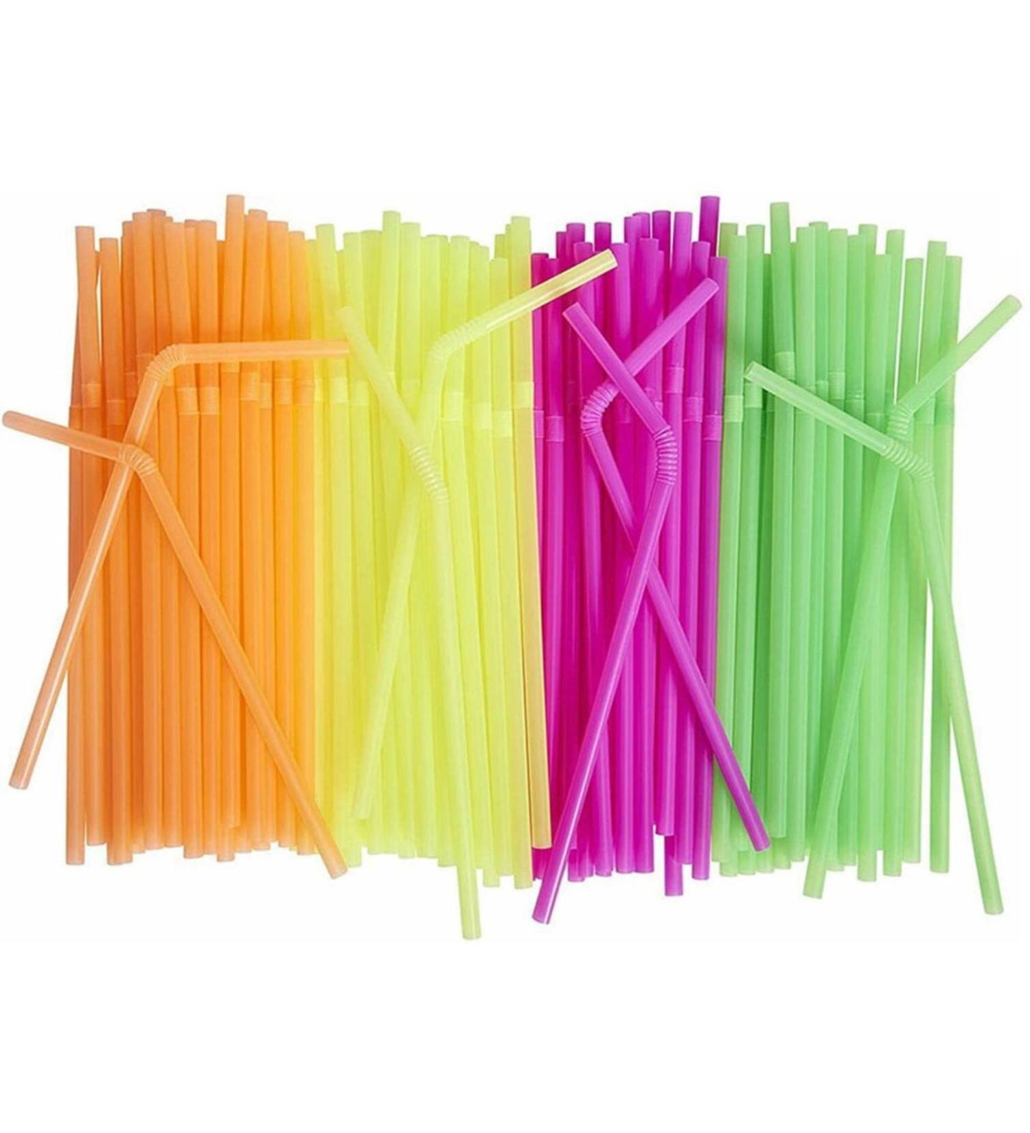 100Pcs Fluorescent Plastic Straws Bendable Disposable Straws Mixed-Color Canned Drinks Beverage Drinking Straws Party Supplies - Buy Online on GoSupps.com