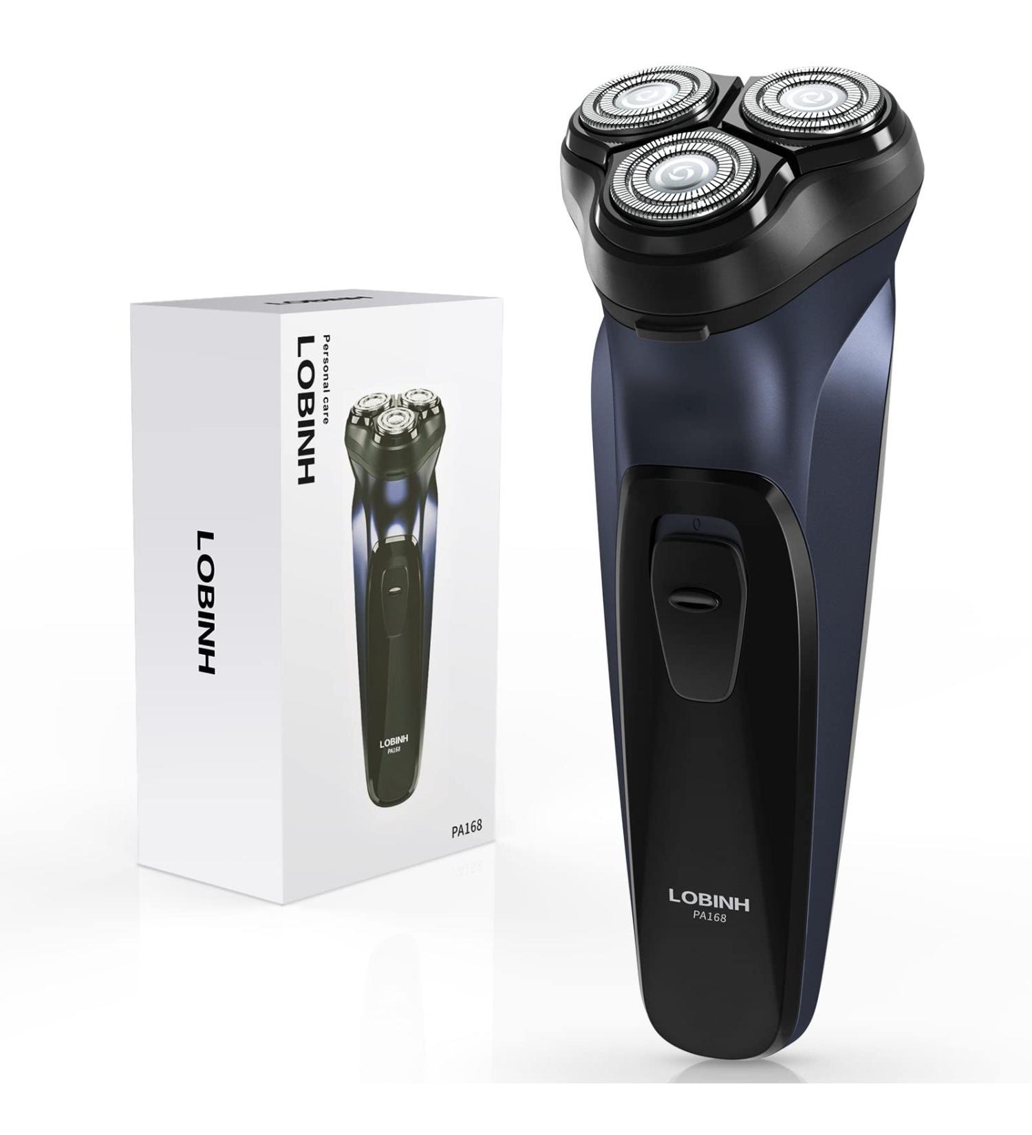 LOBINH Electric Razor for Men - Rechargeable Rotary Shaver with Washable Head, USB Type-C Charging - 4D Floating Head Technology - Navy Blue - Buy Online on GoSupps.com