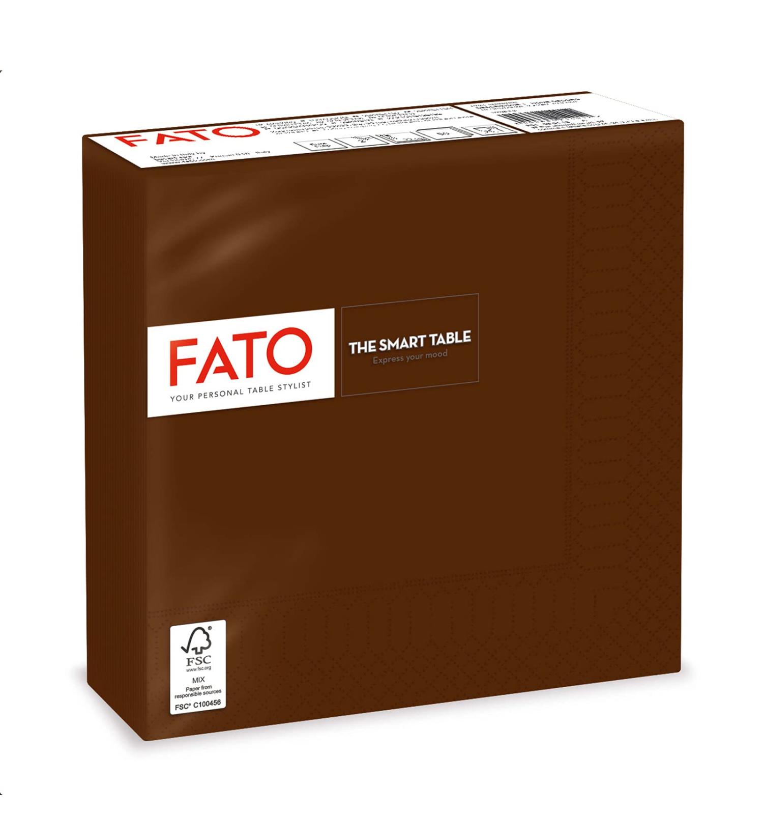 Fato Disposable Paper Napkins - 50 Pack 33x33 cm 4-Folded 2-Layer Chocolate Color Ideal for Lunch & Buffets - 100% Pure Cellulose FSC Certified - Buy Online on GoSupps.com