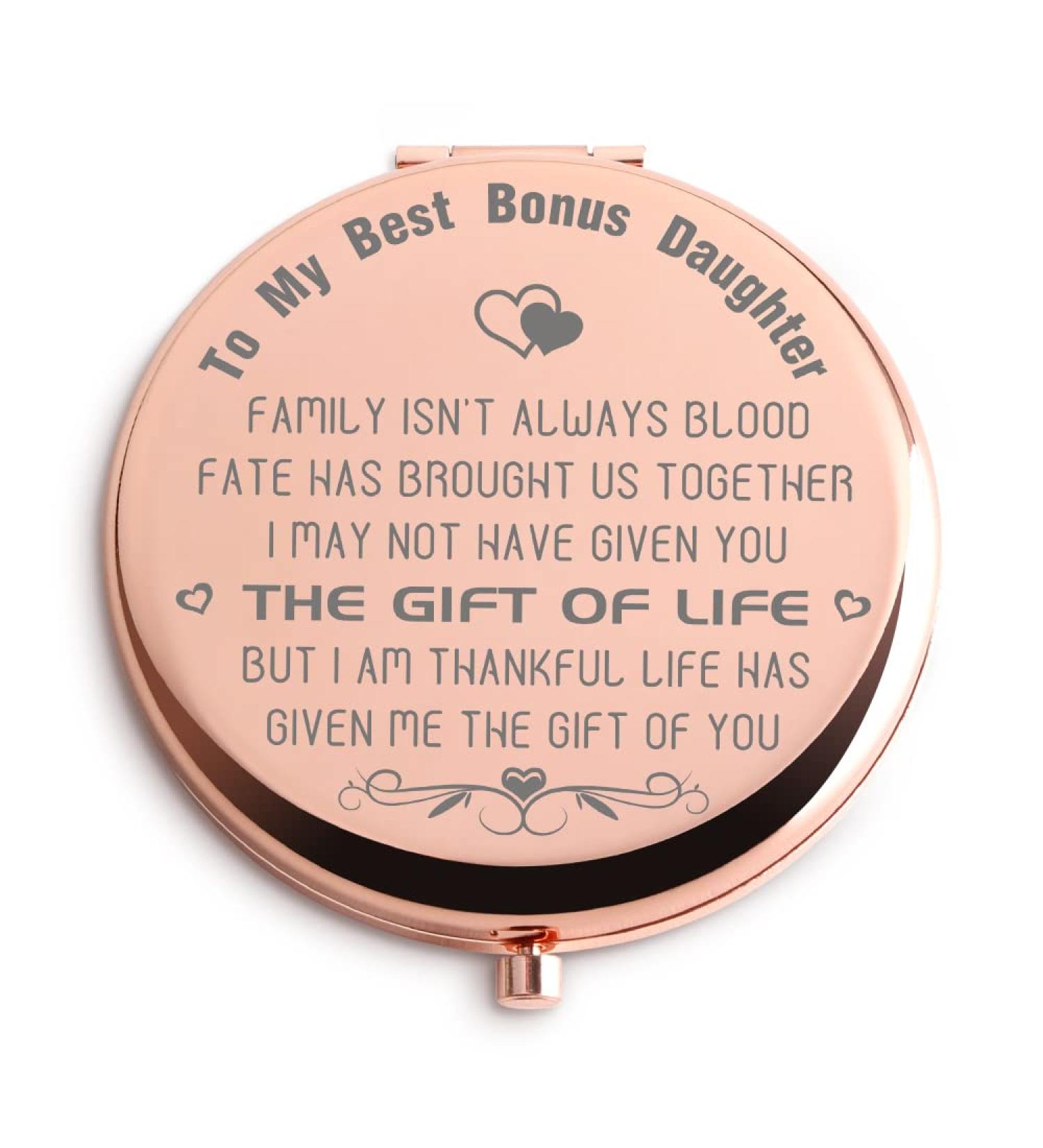 Rose Gold Compact Pocket Mirror: Unique Bonus Daughter Gifts from Bonus Mom/Dad - Perfect for Birthday, Wedding, Christmas & Graduation - Buy Online on GoSupps.com