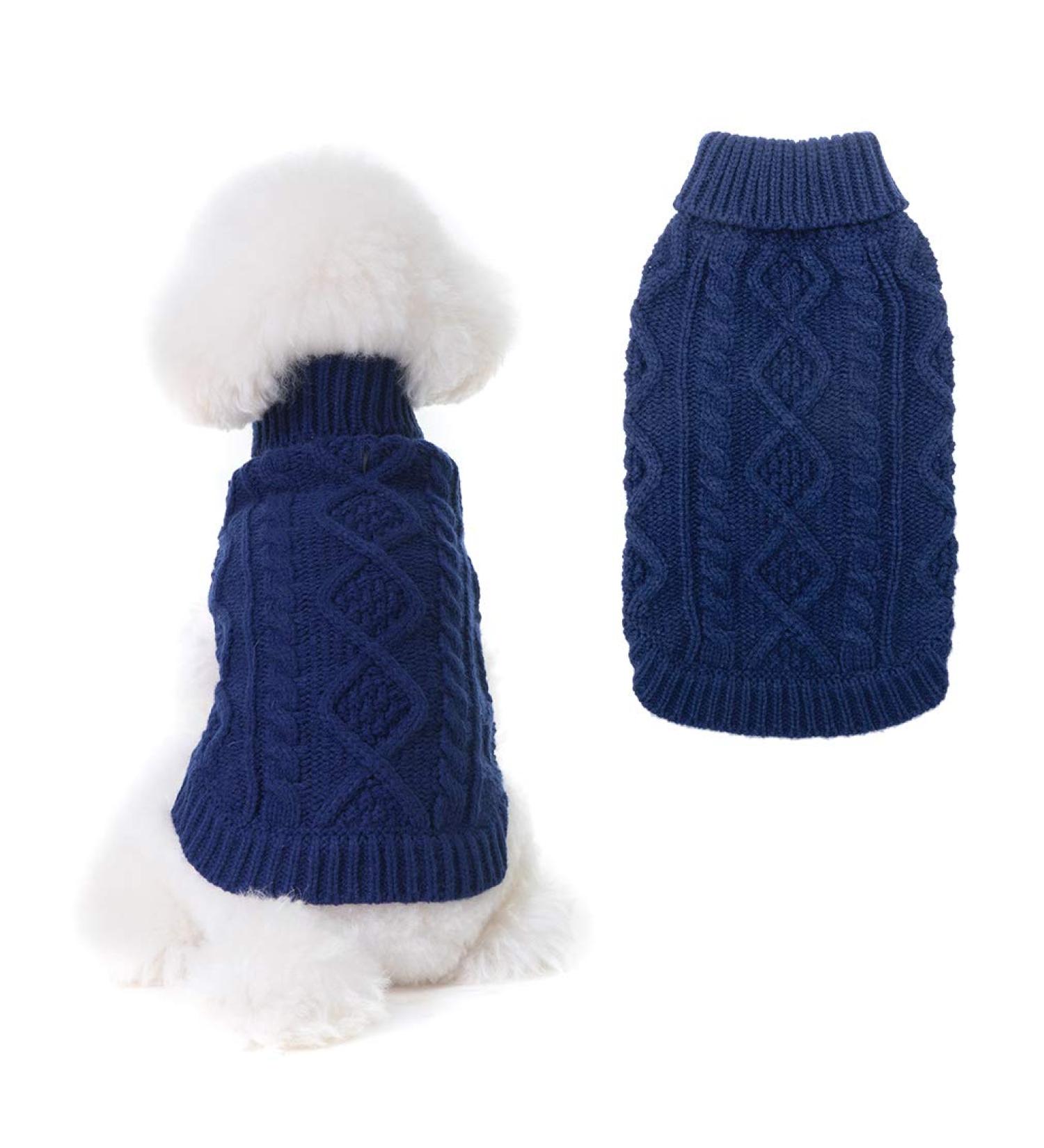 BINGPET Turtleneck Dog Jumper - Classic Cable Knit Sweater for Dogs Cats - X-Small Navy Blue | Warm Winter Pet Clothes - Buy Online on GoSupps.com