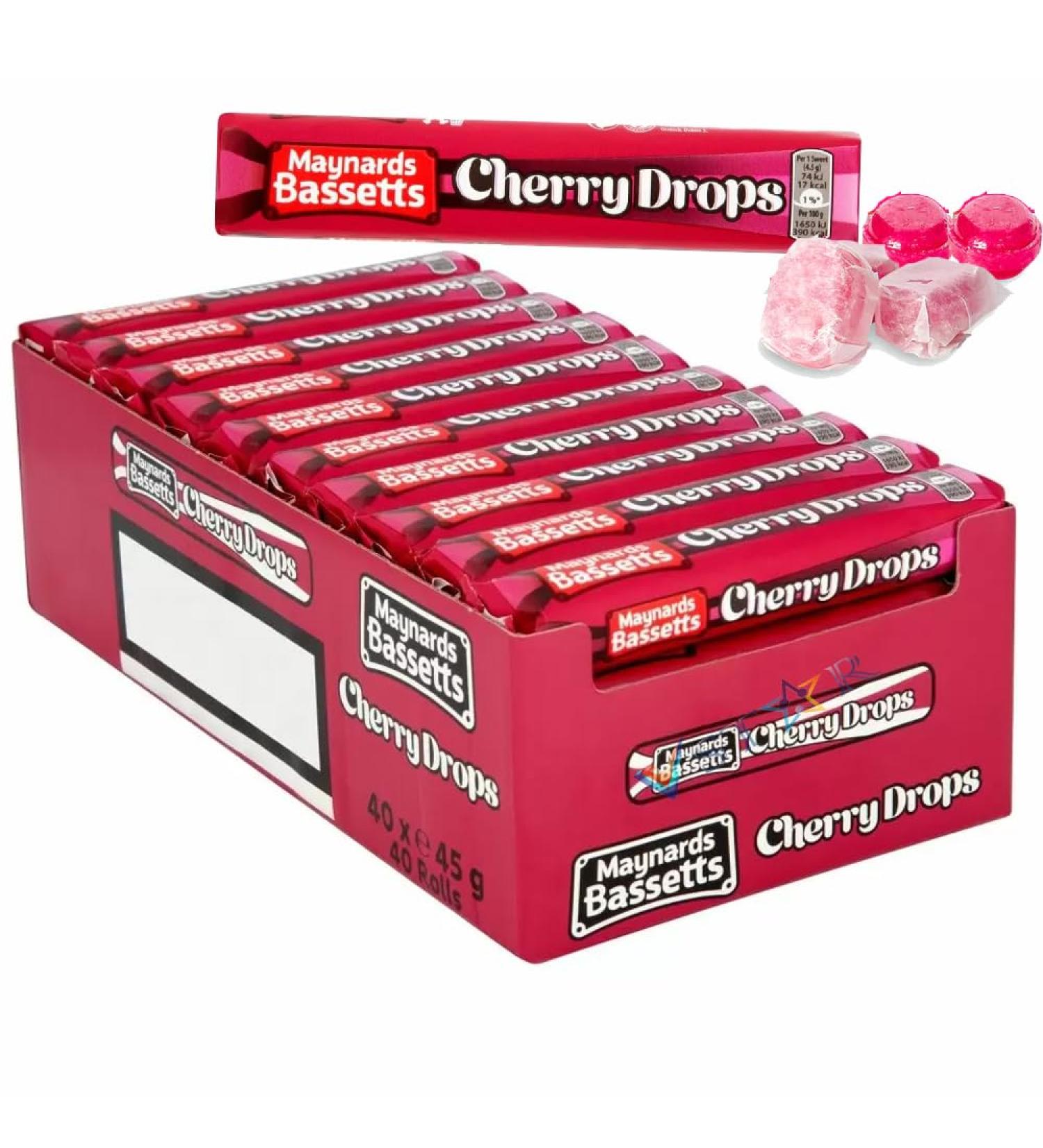 Maynards Bassetts Cherry Drops Sweets Roll 45g - Pack of 40 (Full Box) - Buy Online on GoSupps.com