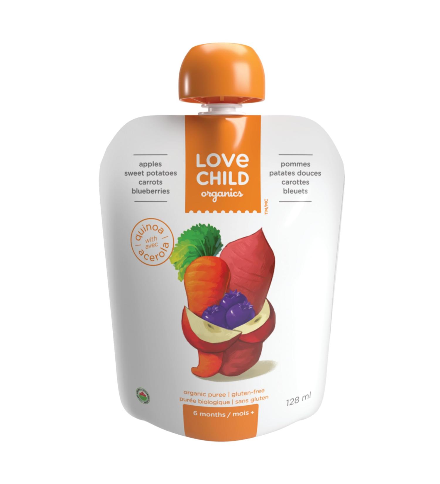 Love Child Organics Apples Sweet Potatoes Carrots + Blueberries Puree - 128 ml