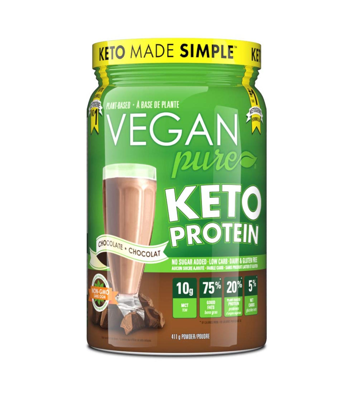 Keto Protein Powder with 10g MCT Per Scoop Dairy & Sugar Free 1g Net Carb Helps Ketosis Chocolate Flavour Lactose Free Plant Based Keto Protein Powder by Vegan Pure - 411g - Buy Online on GoSupps.com