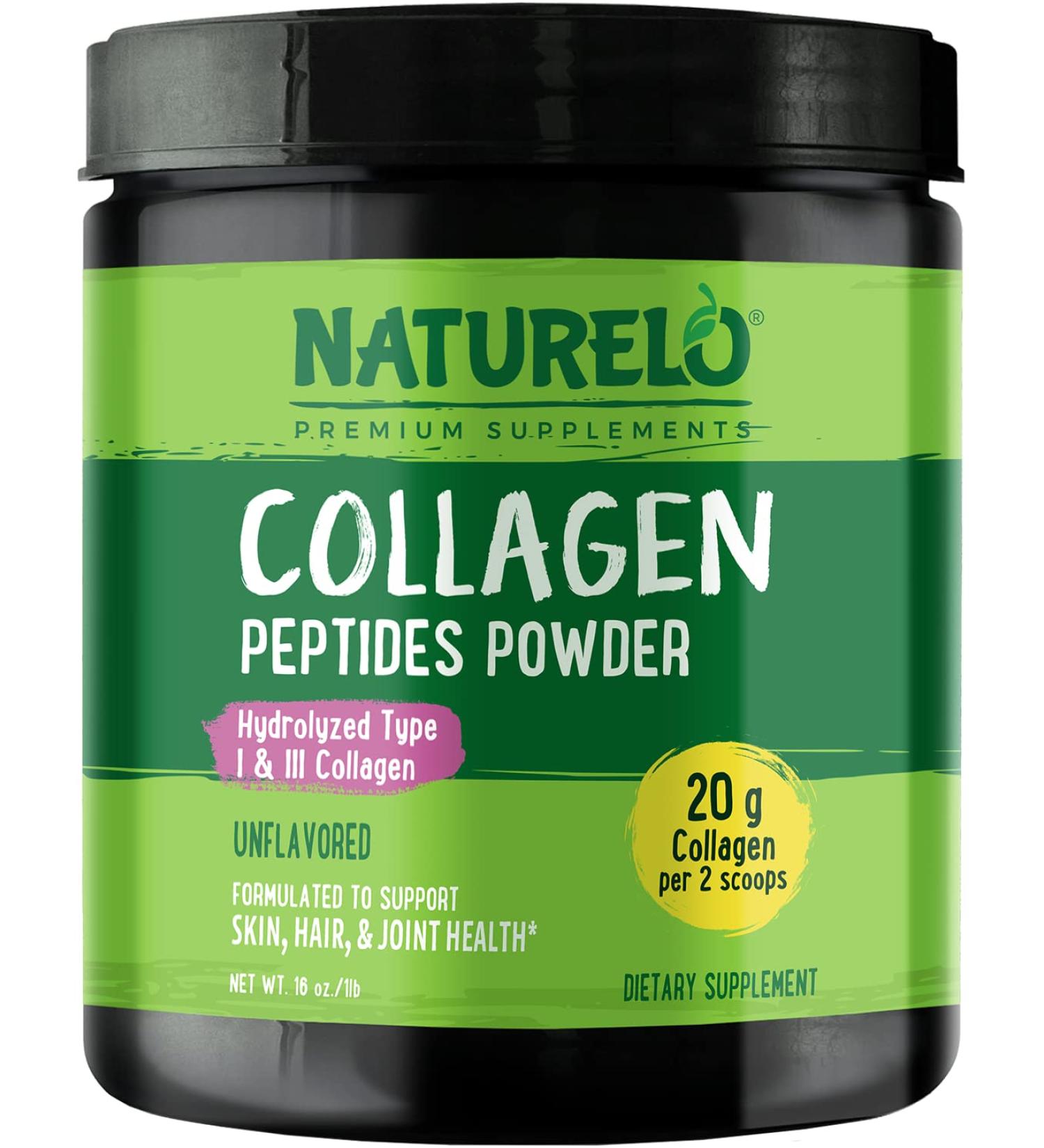 NATURELO Collagen Peptide Powder Hydrolyzed Collagen Type I & III Skin Hair & Joint Health - Unflavored 16 Ounces | 45 Servings Collagen 1 Pound (Pack of 1) - Buy Online on GoSupps.com