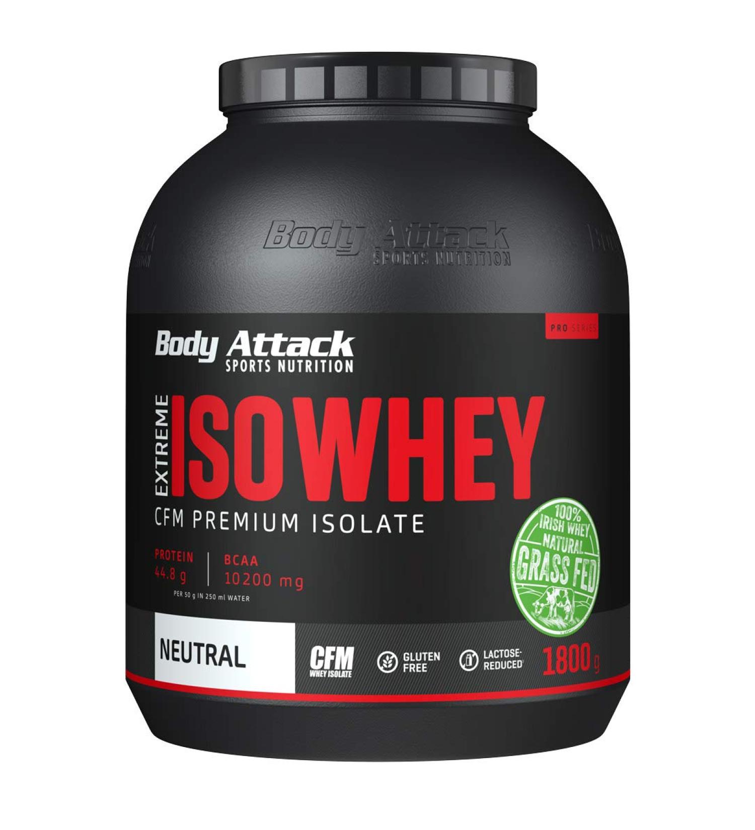 Buy Body Attack Extreme ISO Whey - Neutral 1.8 kg | 100% Irish Pasture Milk CFM Whey Protein Isolate | Gluten-Free Low-Fat High EAAs | Perfectly Soluble No Aspartame - Buy Online on GoSupps.com