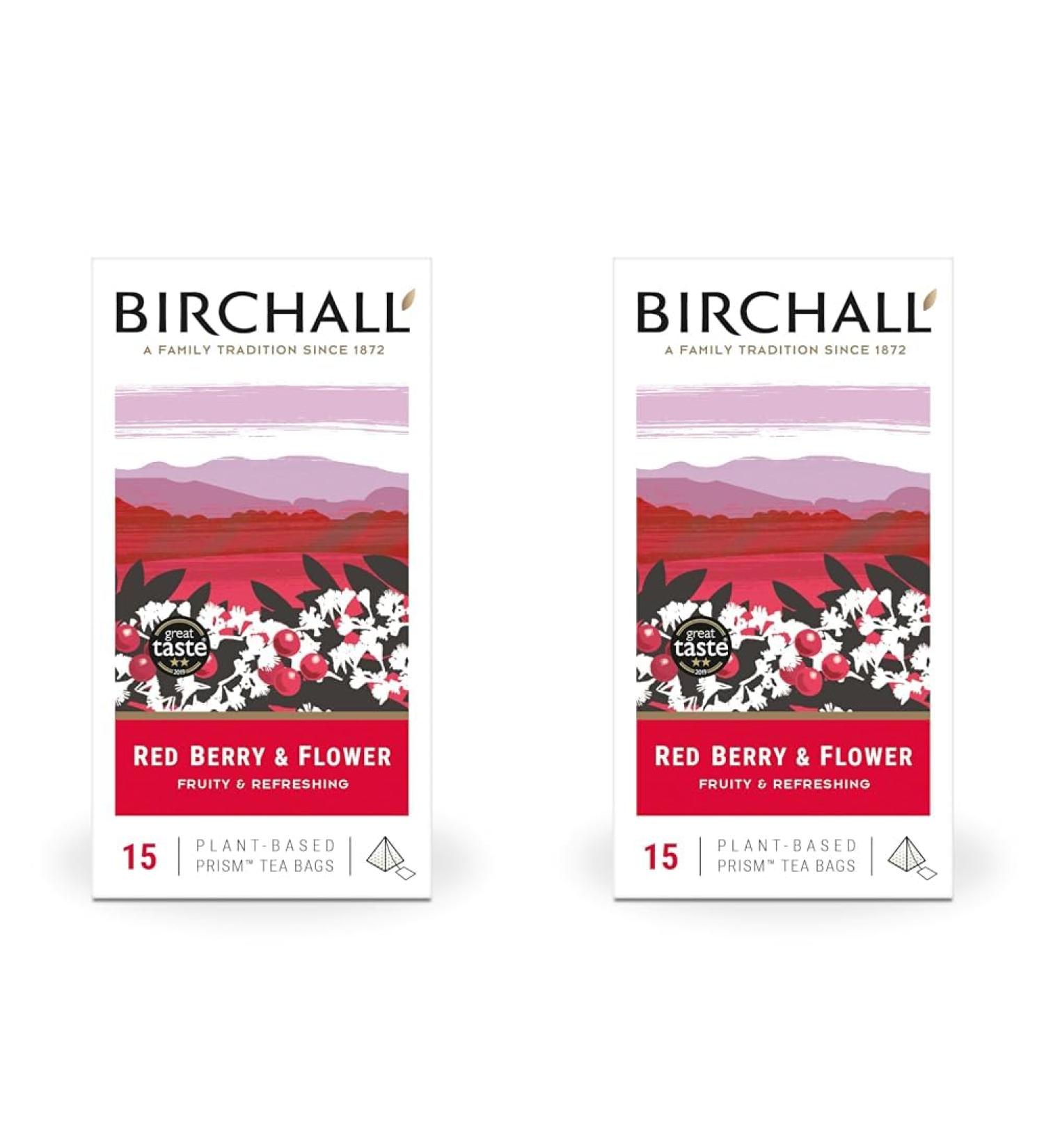 Birchall Tea Bags Red Berry & Flower Tea Gift Caffeine Free Tea Bursting with Full Flavour Perfect Vegan Gifts 15 Plant-Based Prism Tea Bags (Pack of 2) - Buy Online on GoSupps.com