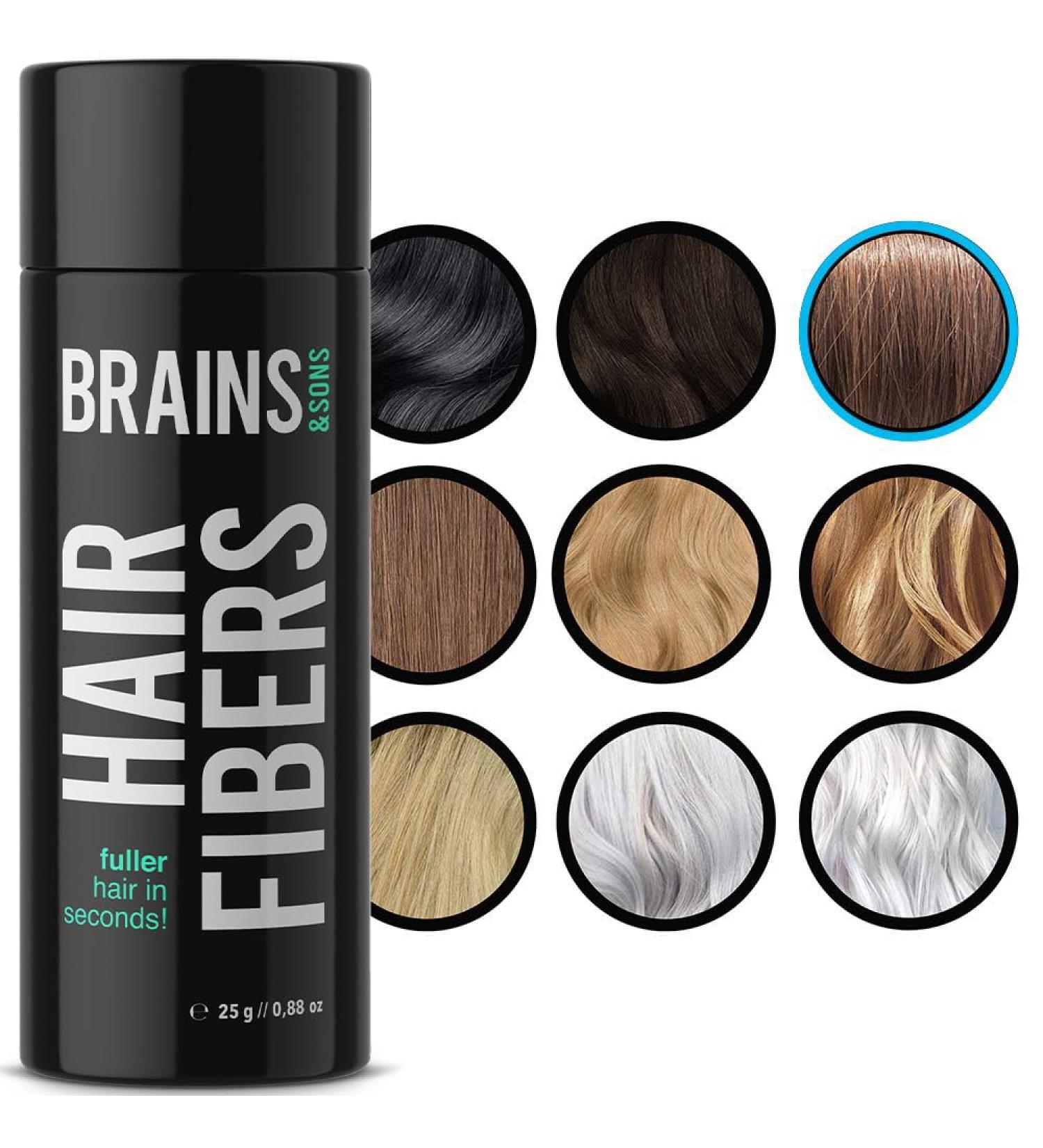 Brains & Son Hair Fiber - Premium Hair Thickener for Receding Hairlines, Balding & Thinning Hair | Undetectable Keratin Fibers - 25g (BROWN) - Buy Online on GoSupps.com
