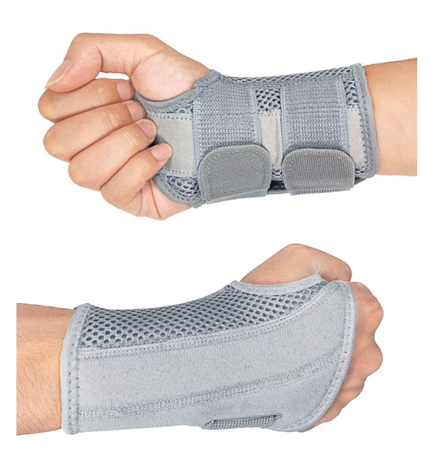 HYCOPROT Adjustable Wrist Supports Brace | Carpal Tunnel Splint for Tendonitis, Arthritis, Sprains | Breathable, with Metal Straps | L/XL Grey-Left Hand - Buy Online on GoSupps.com