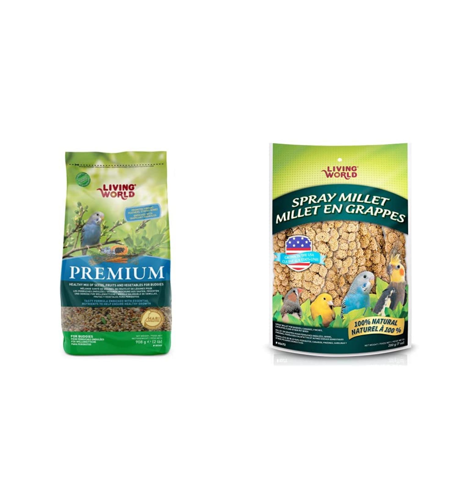 Living World Premium Parakeet/Budgie Mix 2-Pounds + Living World Spray Millet - 200 g (7 oz)