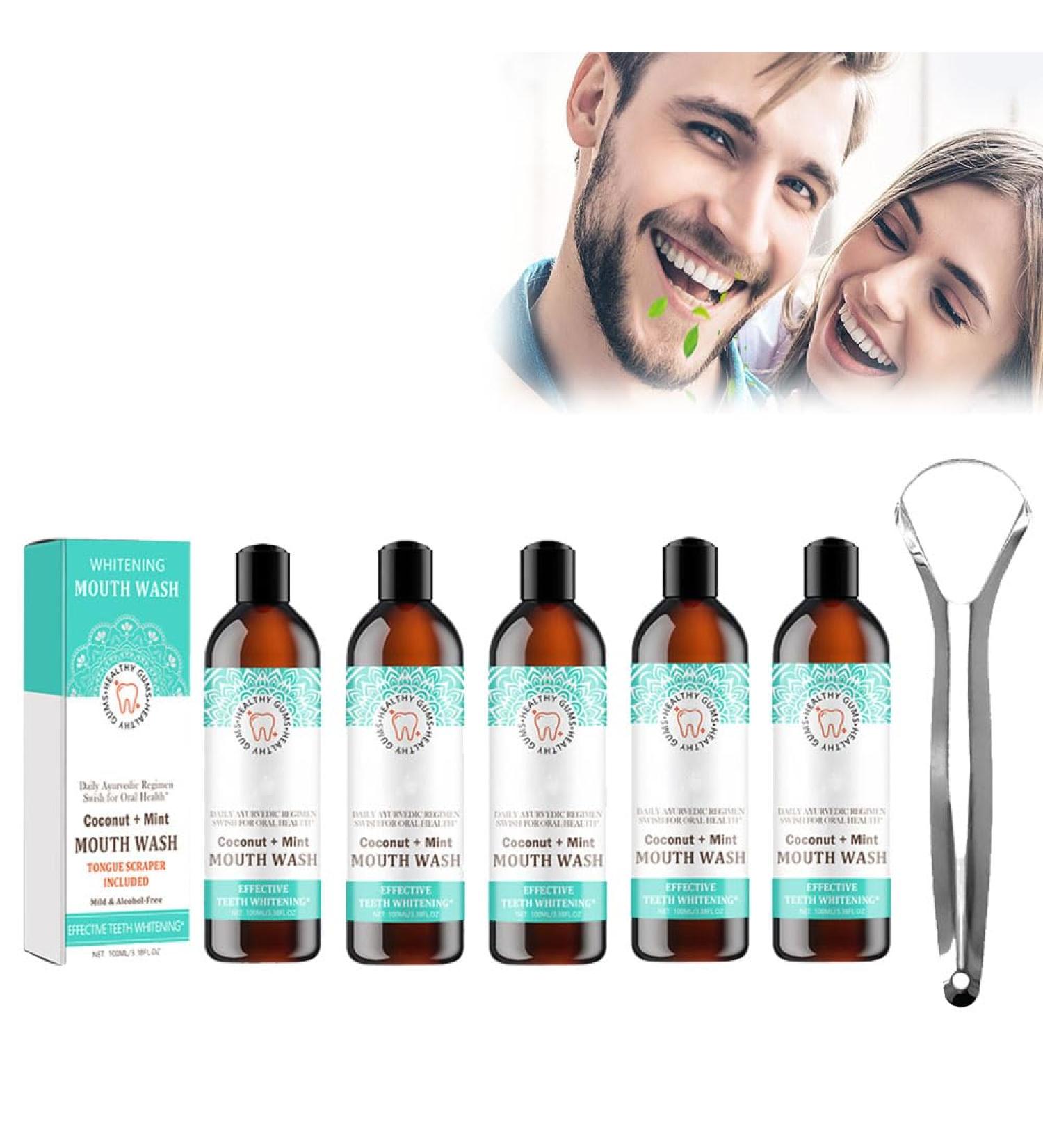 Oralhoe Coconut Mint Mouthwash | Natural Teeth Whitening & Pulling Oil | 5PCs with Tongue Scraper | International Shipping - Buy Online on GoSupps.com