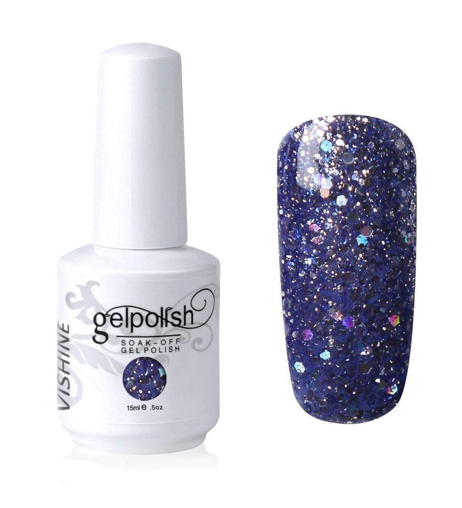 Vishine Soak-off Gel Polish Lacquer Nail Art UV LED Manicure Varnish 15ml Glitter Steelblue(328) #328 - Buy Online on GoSupps.com