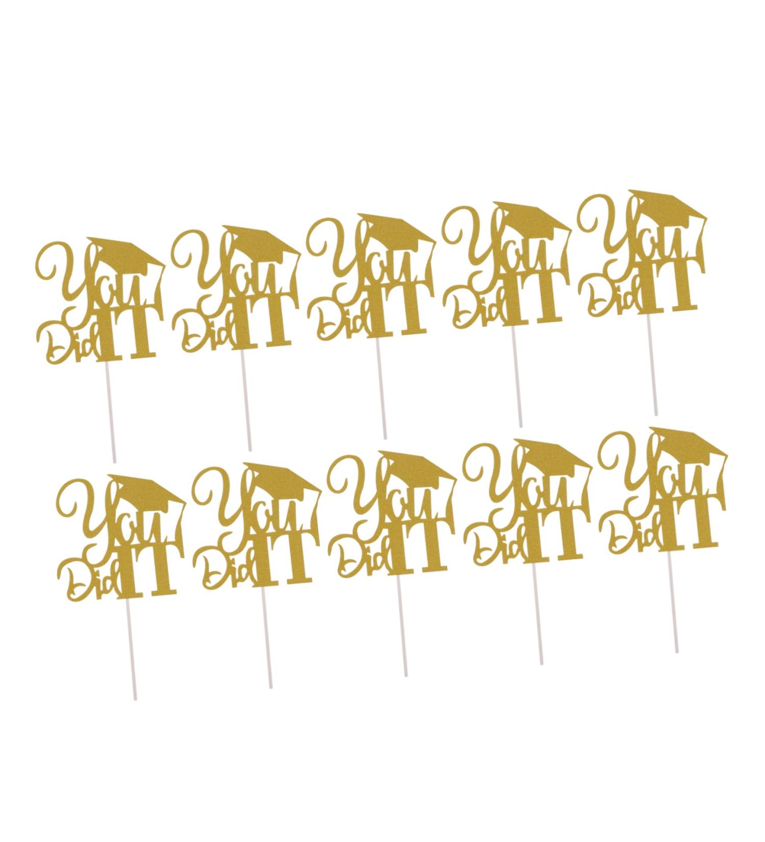 TOPBATHY Birthday Cake Toppers 10pcs 2021 Graduation Cake Arrangement Food Socket Paper Cake Topper Golden 13x13.5cm - Buy Online on GoSupps.com