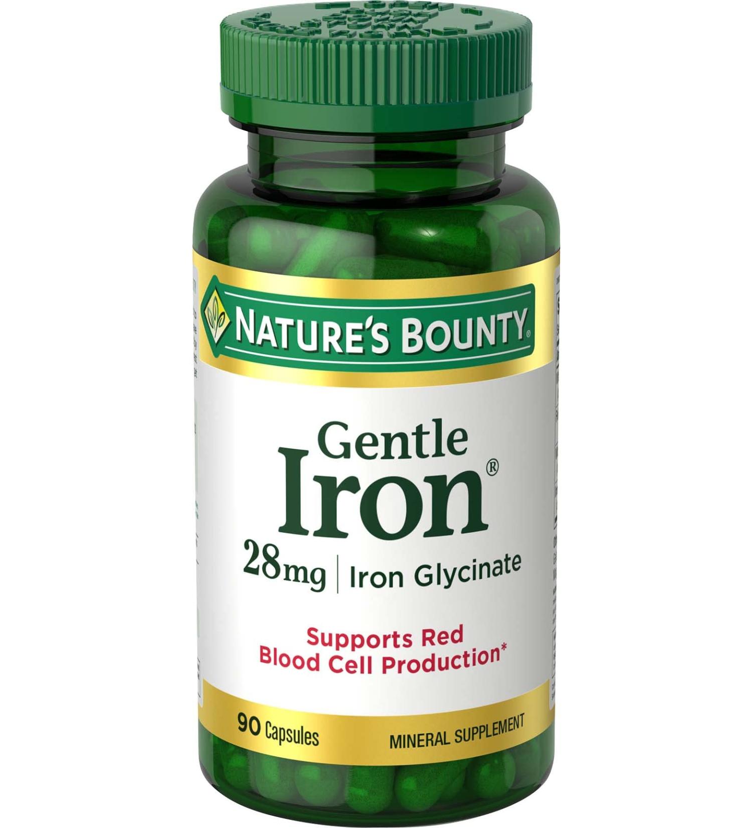 Nature's Bounty Gentle Iron 28 mg 90 Capsules - Pack of 3 | Iron Supplement for Gentle Absorption - Buy Online on GoSupps.com