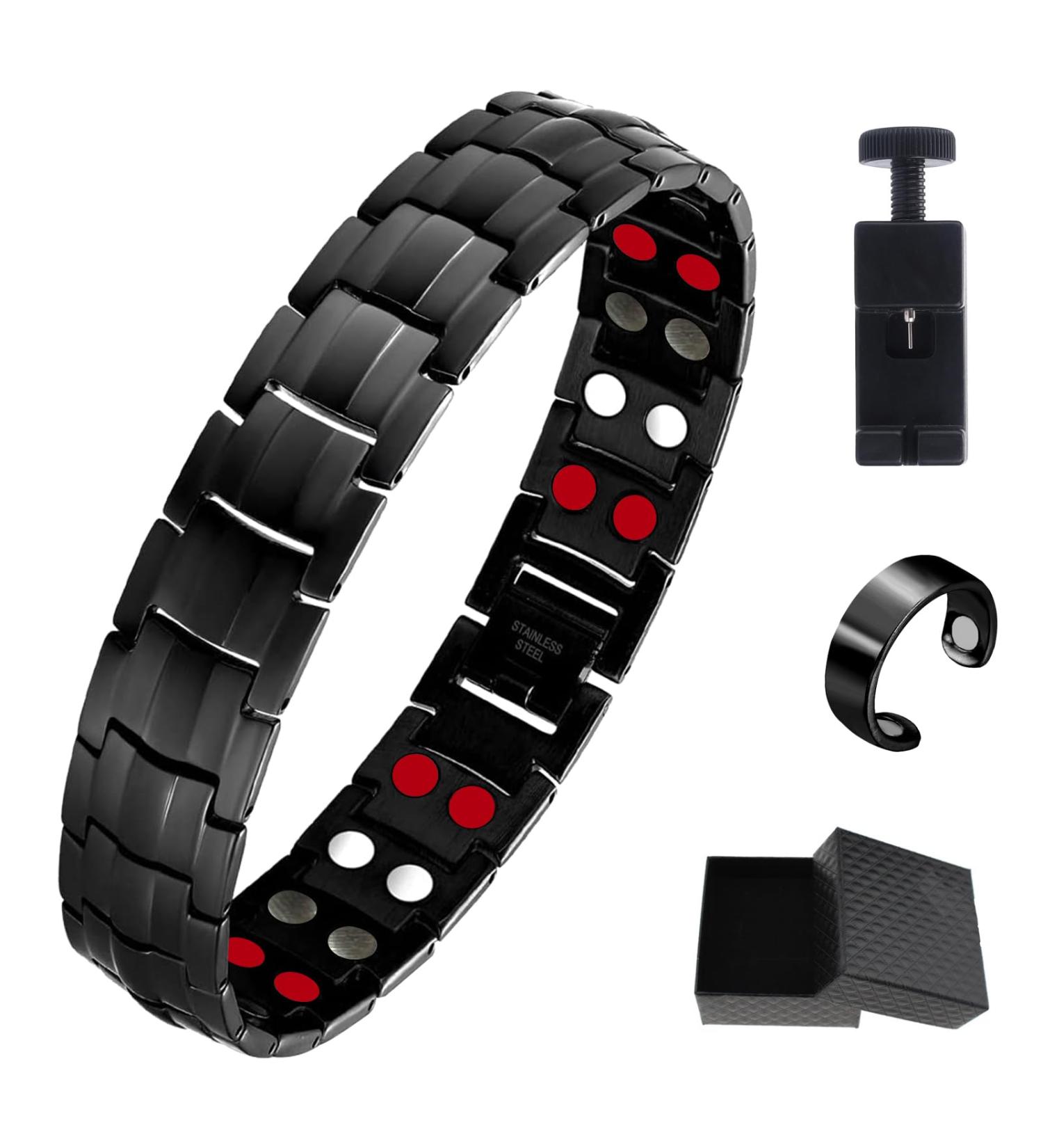Magnetic Titanium Power Bracelet for Men - Adjustable Steel Arm Band with Counter | Lose Weight & Enhance Health - Buy Online on GoSupps.com