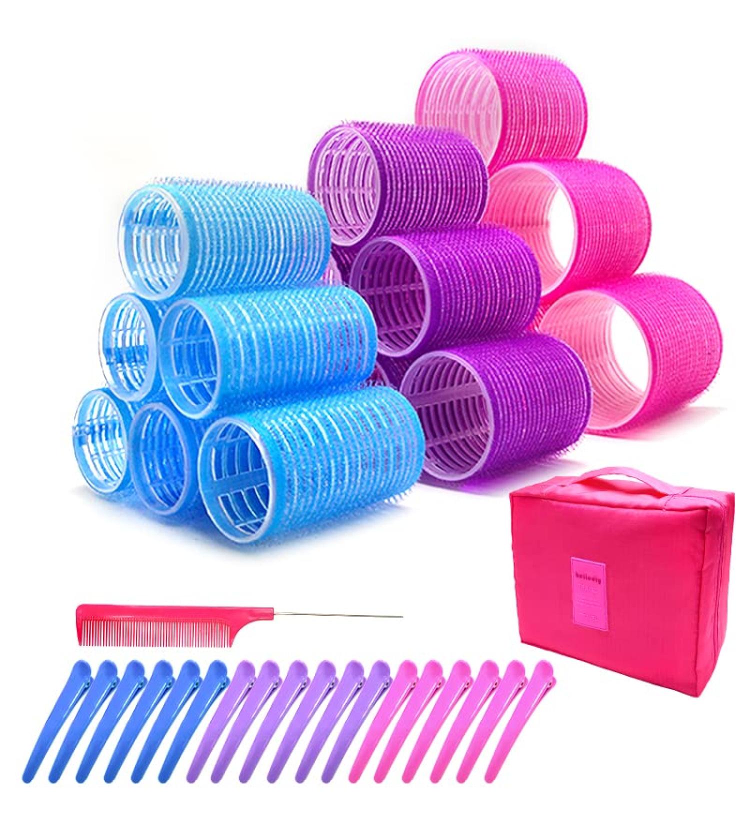 38 Pcs Self Grip Hair Rollers Set for Medium Short Hair | Heatless Hair Curlers for Women | Salon Styling Kit with Comb and Clips | Multicolor Rollers - 2.5/1.8/1.4in - Buy Online on GoSupps.com