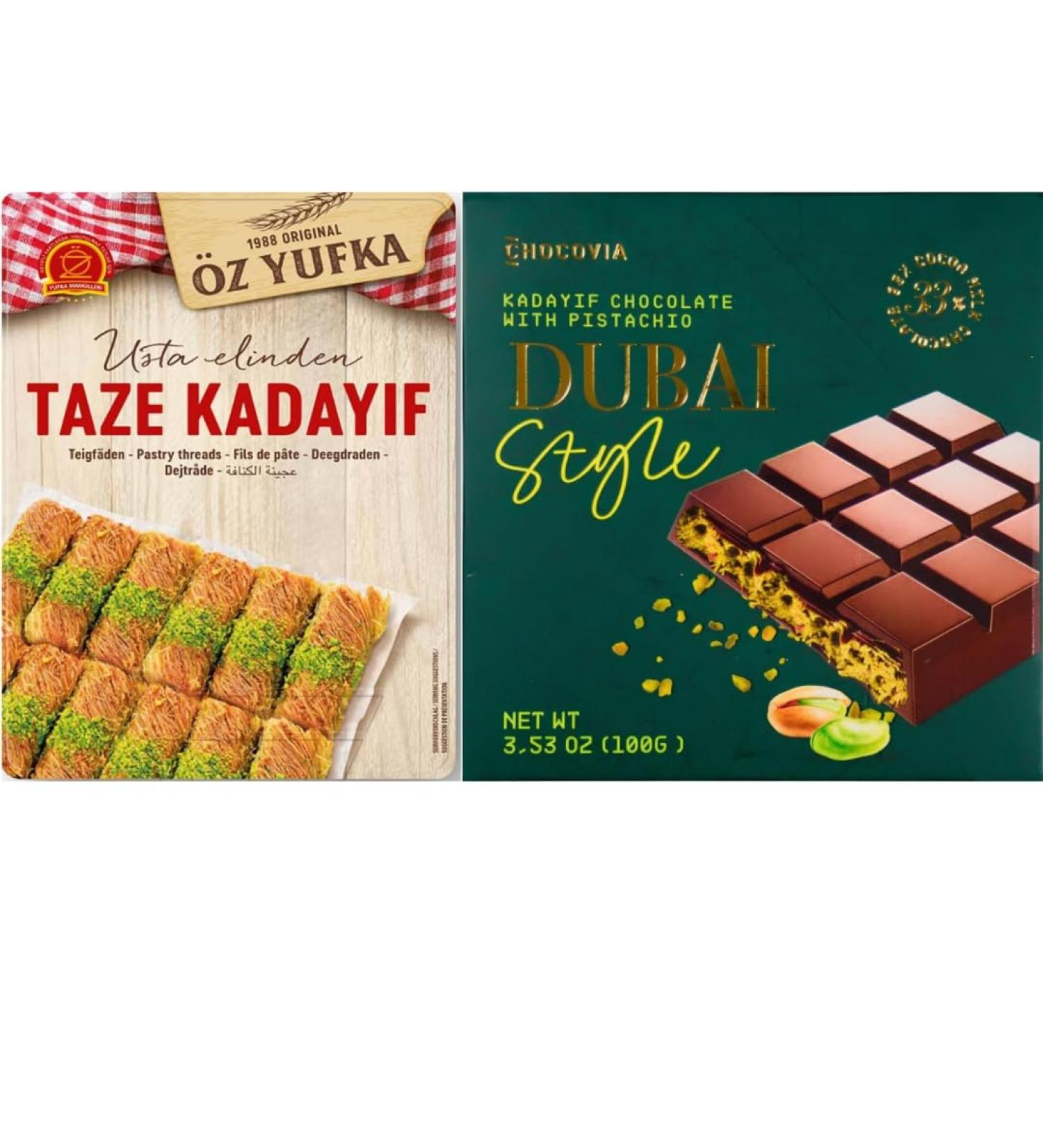 OZYUFKA Kadayif Kadaifi frais pour chocolat Dubaï 400 g, chocolat Chocovia Dubaï 100 g