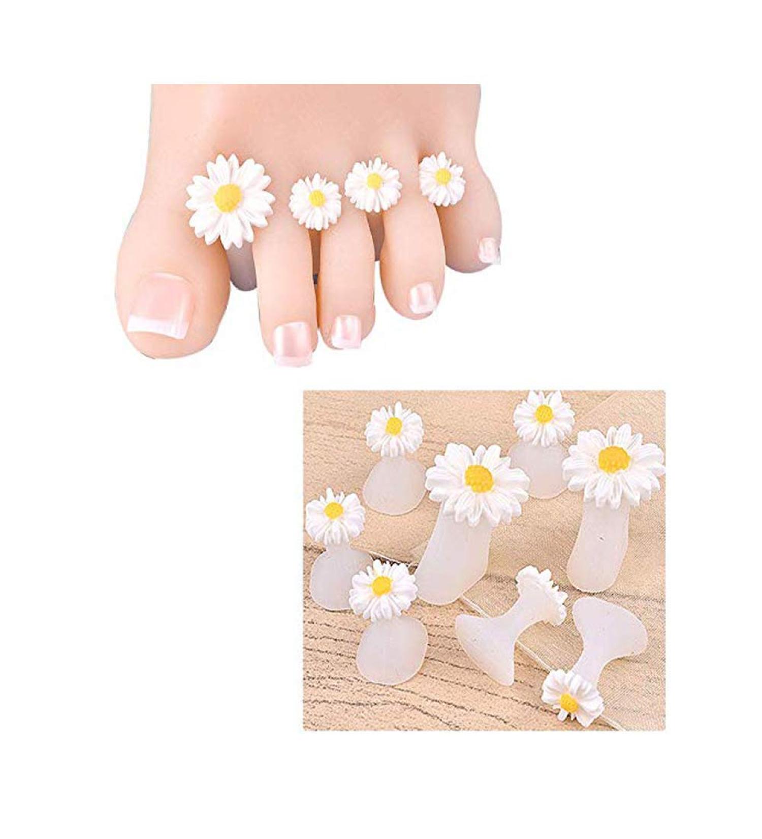 J Shop 8PCS Toe Silicone Separator Nail Art DIY Tool Pedicure Flower Water Drop Crystal Diamond Pearl Separator Tools for Foot Care (flower)