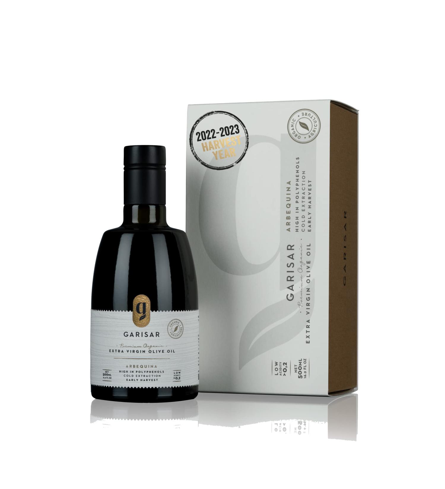 Garisar High Polyphenol Premium Olive Oil - 600 ppm, Low Acidity, Organic Arbequina, Early Harvest, Cold Pressed - 16.9 Fl Oz - Buy Online on GoSupps.com