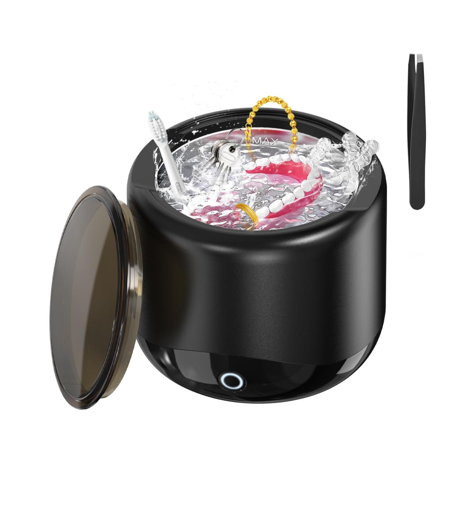 Qimic Ultrasonic Cleaner for Dentures - 42kHZ Retainer & Jewellery Cleaner (230ml) - Home & Travel Use for Mouth Guard, Aligner, Toothbrush Head - Black - Buy Online on GoSupps.com