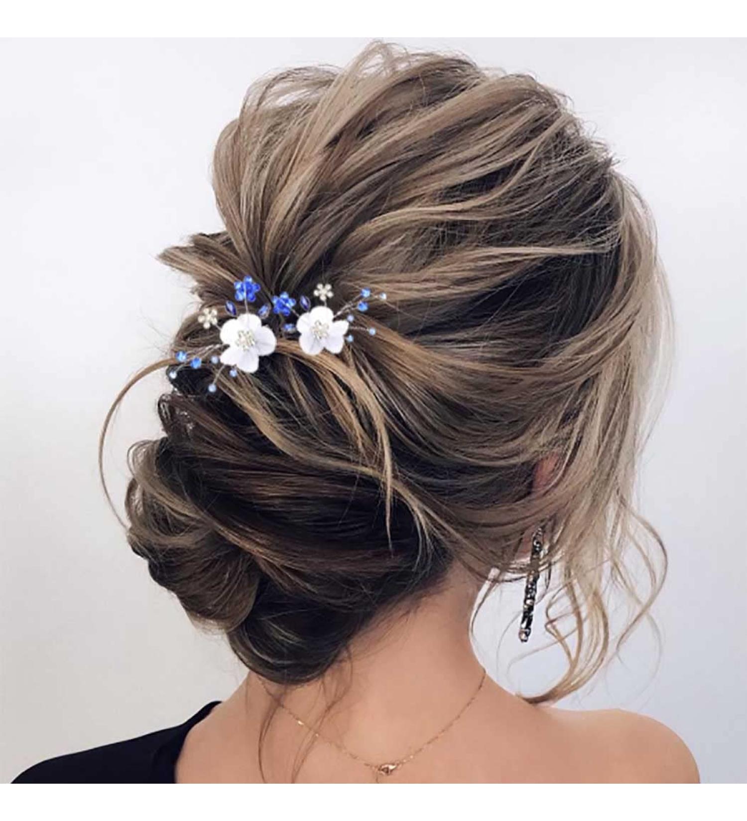 Blue Rhinestone Wedding Lace Flower Hair Pins - Bridal Crystal Headpieces for Women and Girls (Pack of 2) - Buy Online on GoSupps.com