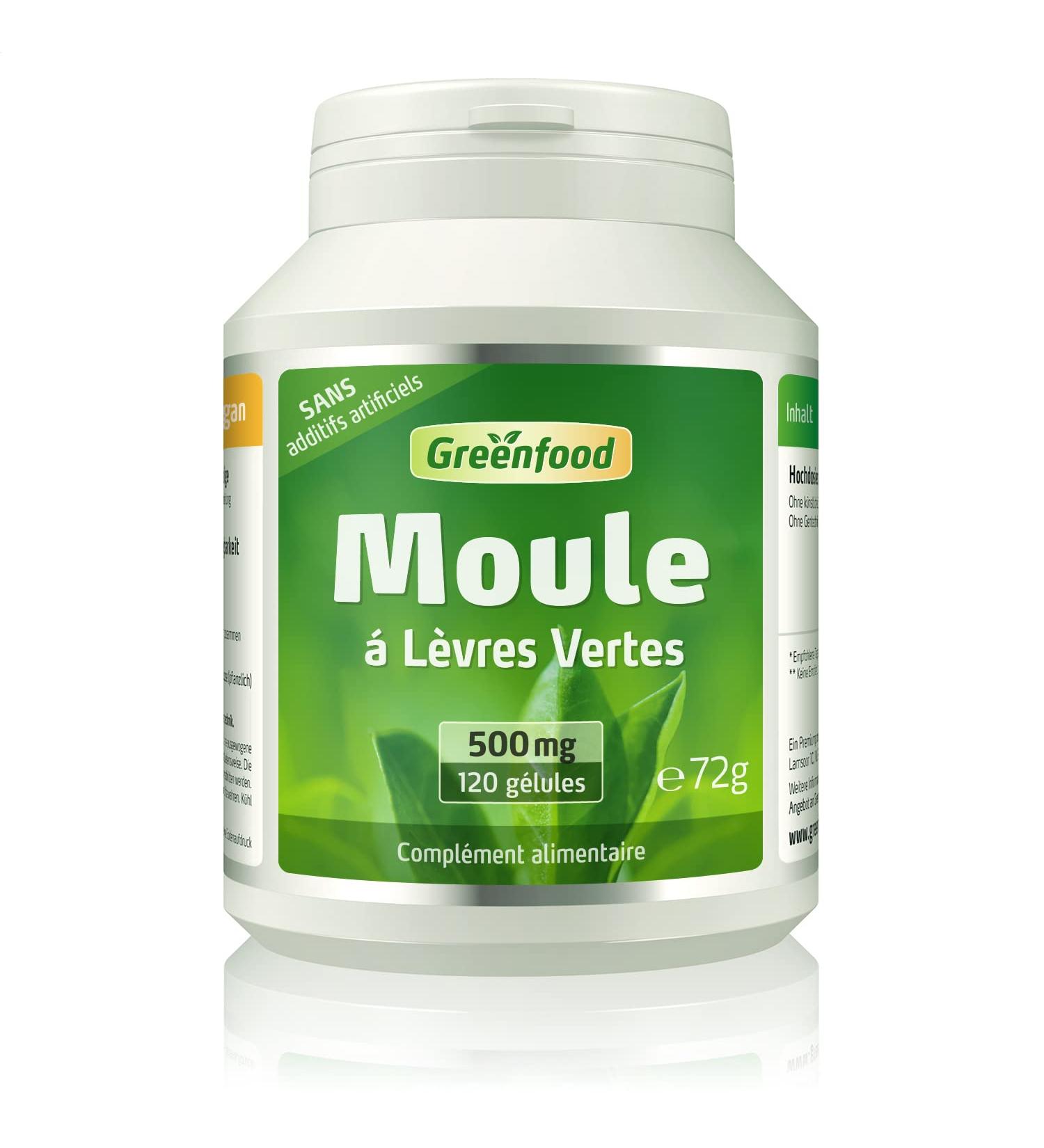 Greenfood Green Lip Mold 500 mg High Dose Extract 120 Capsules - NO Artificial Additives No Genetic Engineering - Buy Online on GoSupps.com