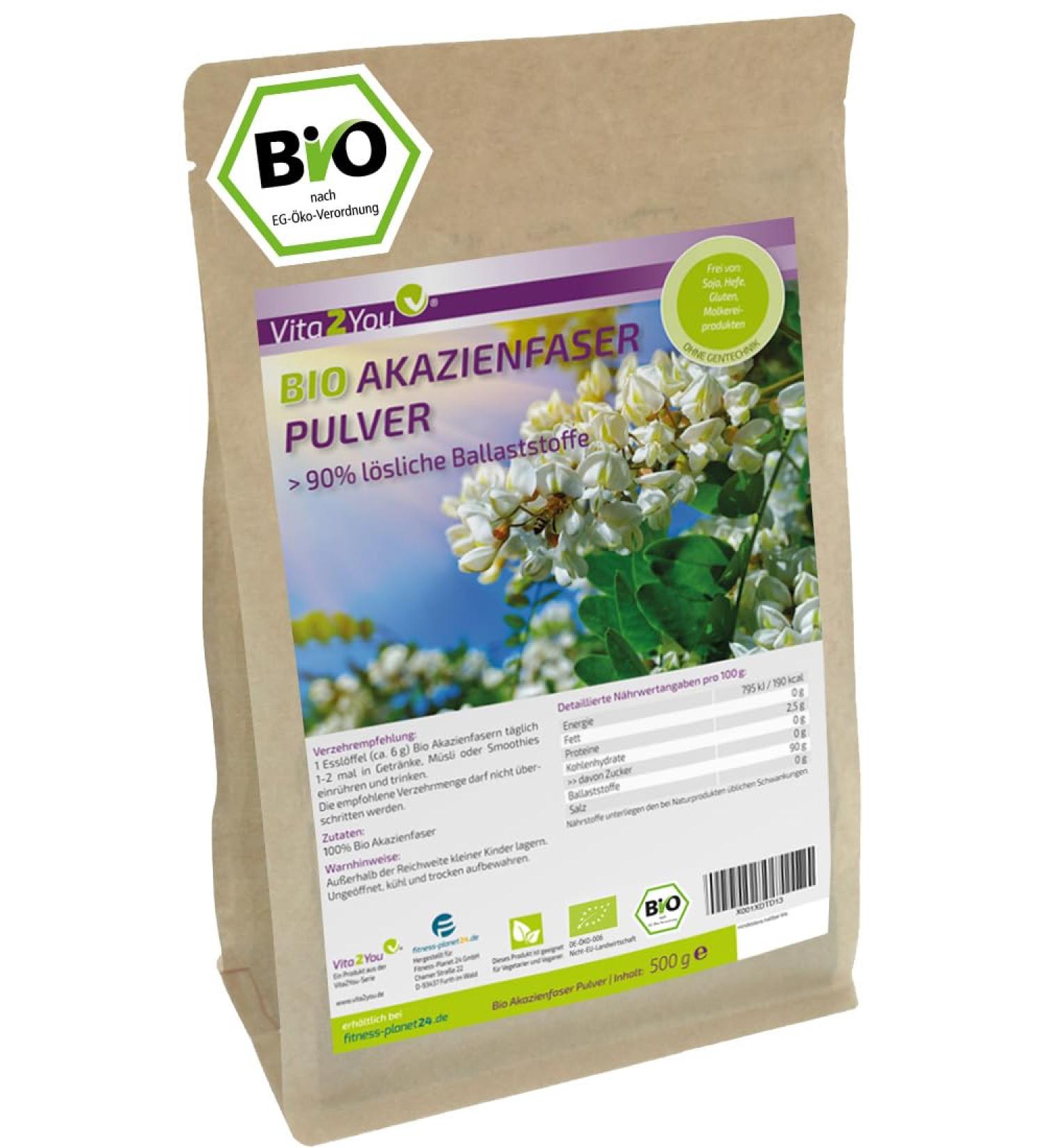Vita2You Organic Acacia Fiber 500g Powder - Pure Dietary Fiber Additive-Free Vegan & Tasteless - Boost Your Health Today! - Buy Online on GoSupps.com