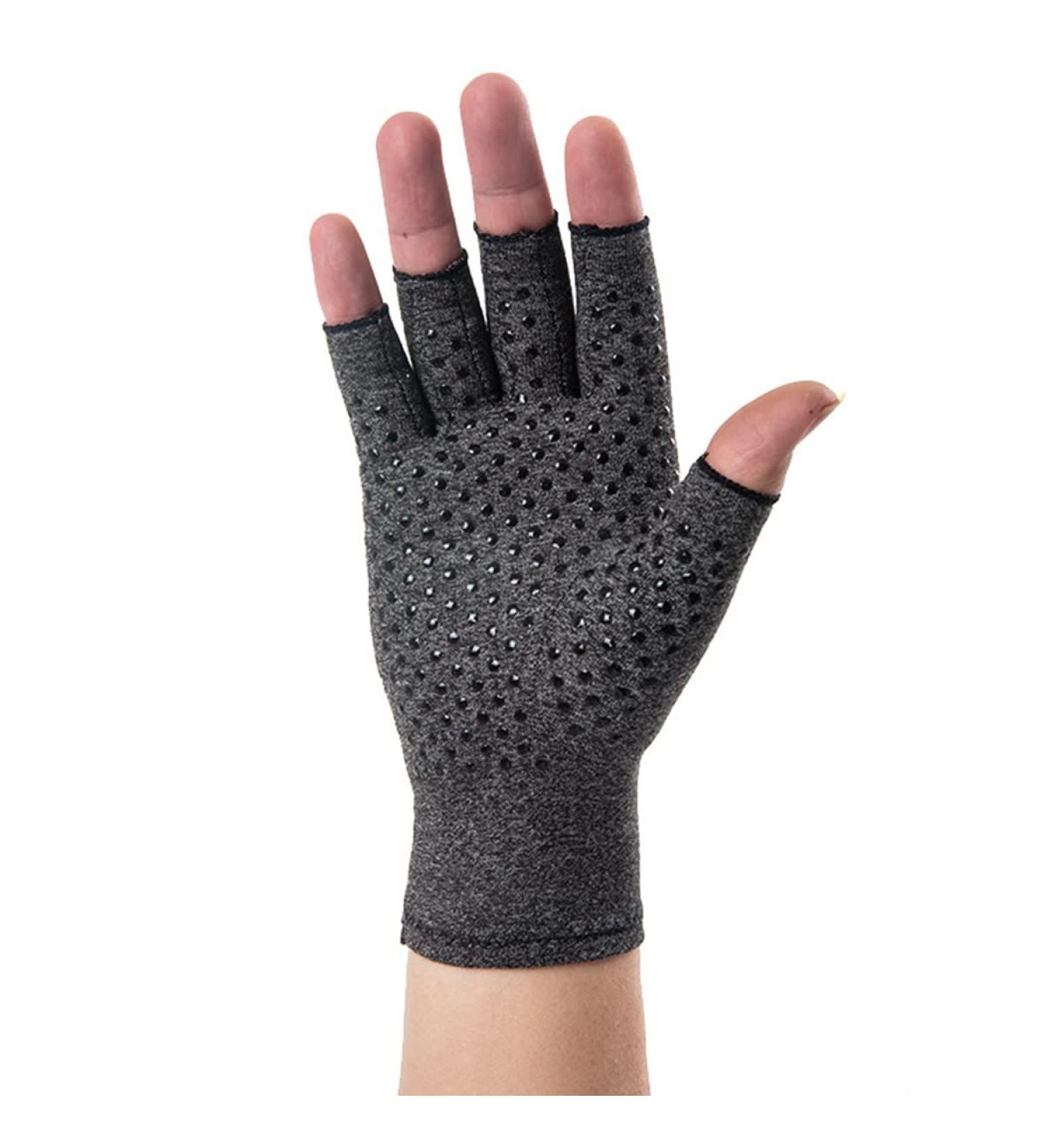 Arthritis Compression Gloves for Pain Relief - Non-Slip Fingerless Design for Men & Women - Large Gray Pair - Buy Online on GoSupps.com